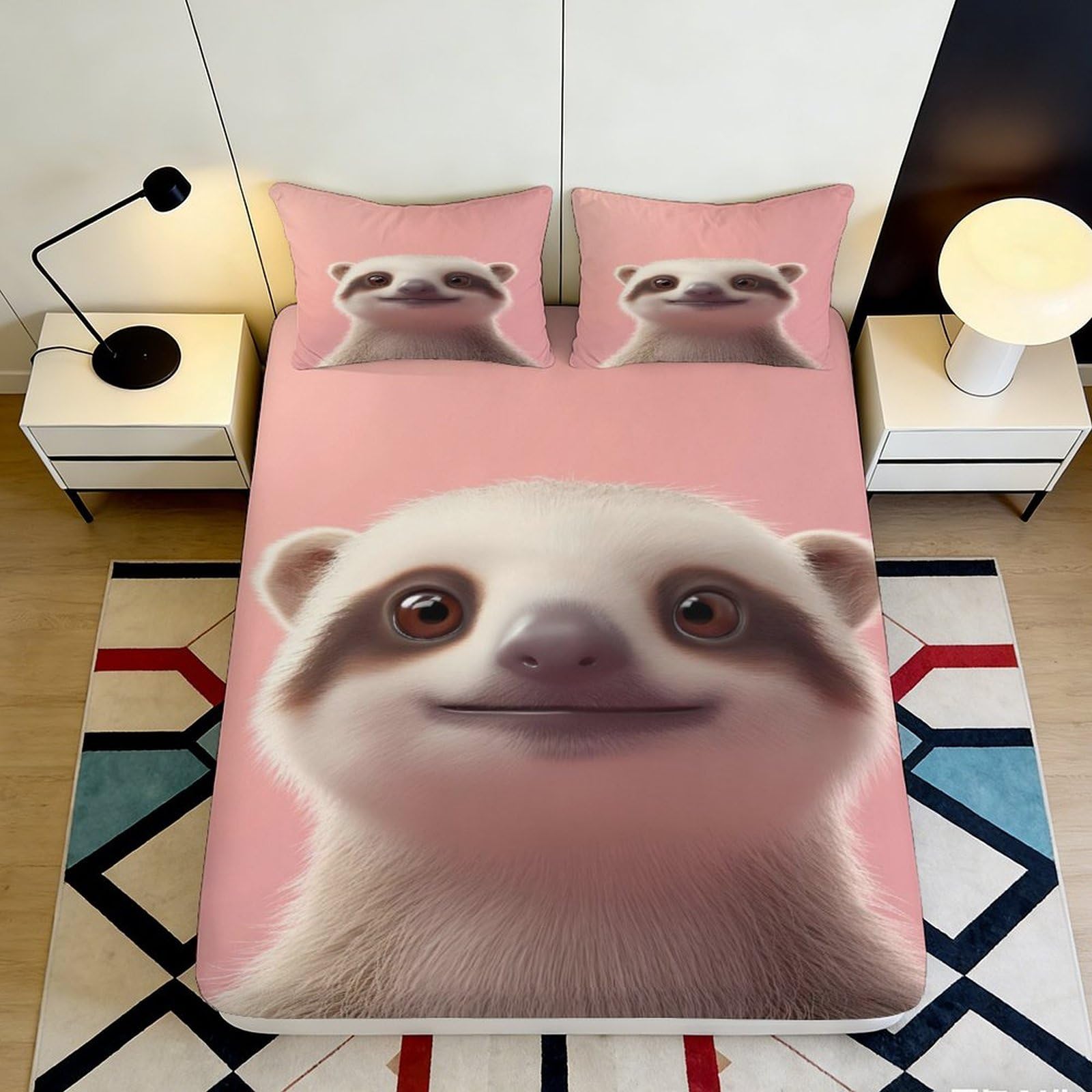 Rqzkjxnhpf Style-6 3D Printed Cute Sloth Fitted Sheet Microfiber Deep Pocket Non-Slip Bedroom Bedding Sloth Mattress Fitted Cover Washable All Ages 200X200x25cm 90X200x25cm