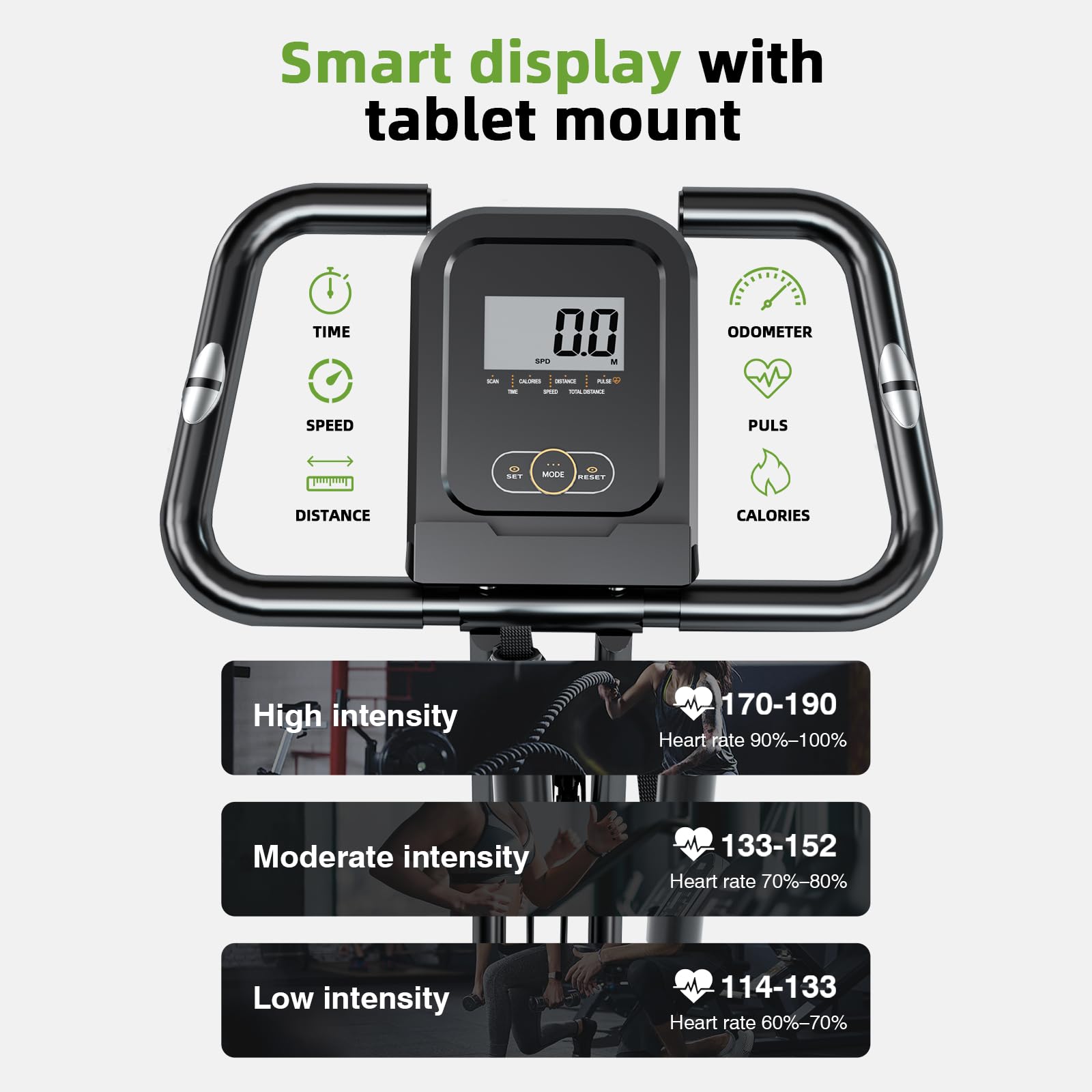 Vélo d'appartement pliable 4 en 1 avec écran LCD et mesure du pouls - 8 niveaux de résistance magnétique, capacité 120 kg