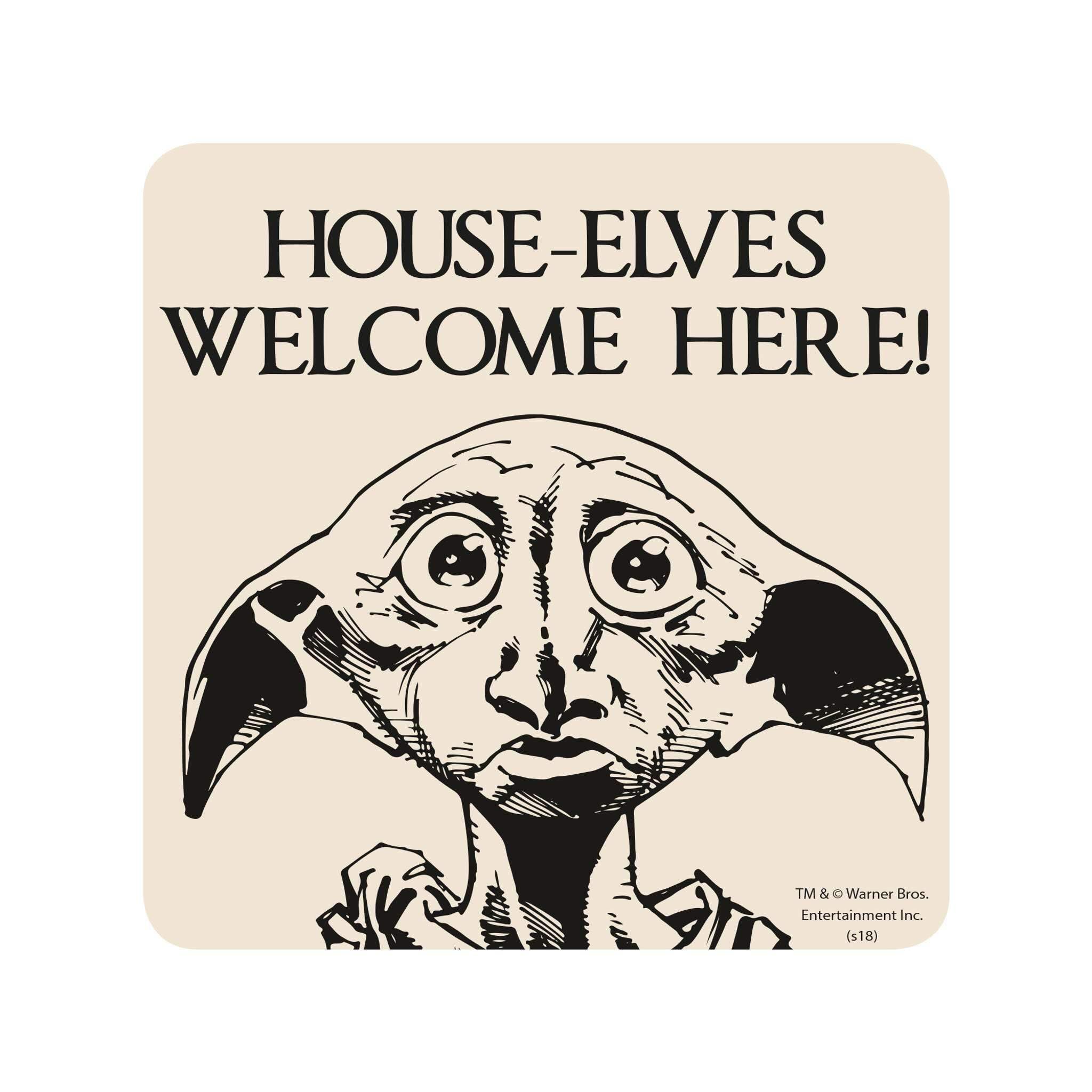 Harry Potter Multicolored Half Moon Bay | | Dobby | House Elves Welcome Here Coaster | 10Cm X 10Cm X 0.5 Cm