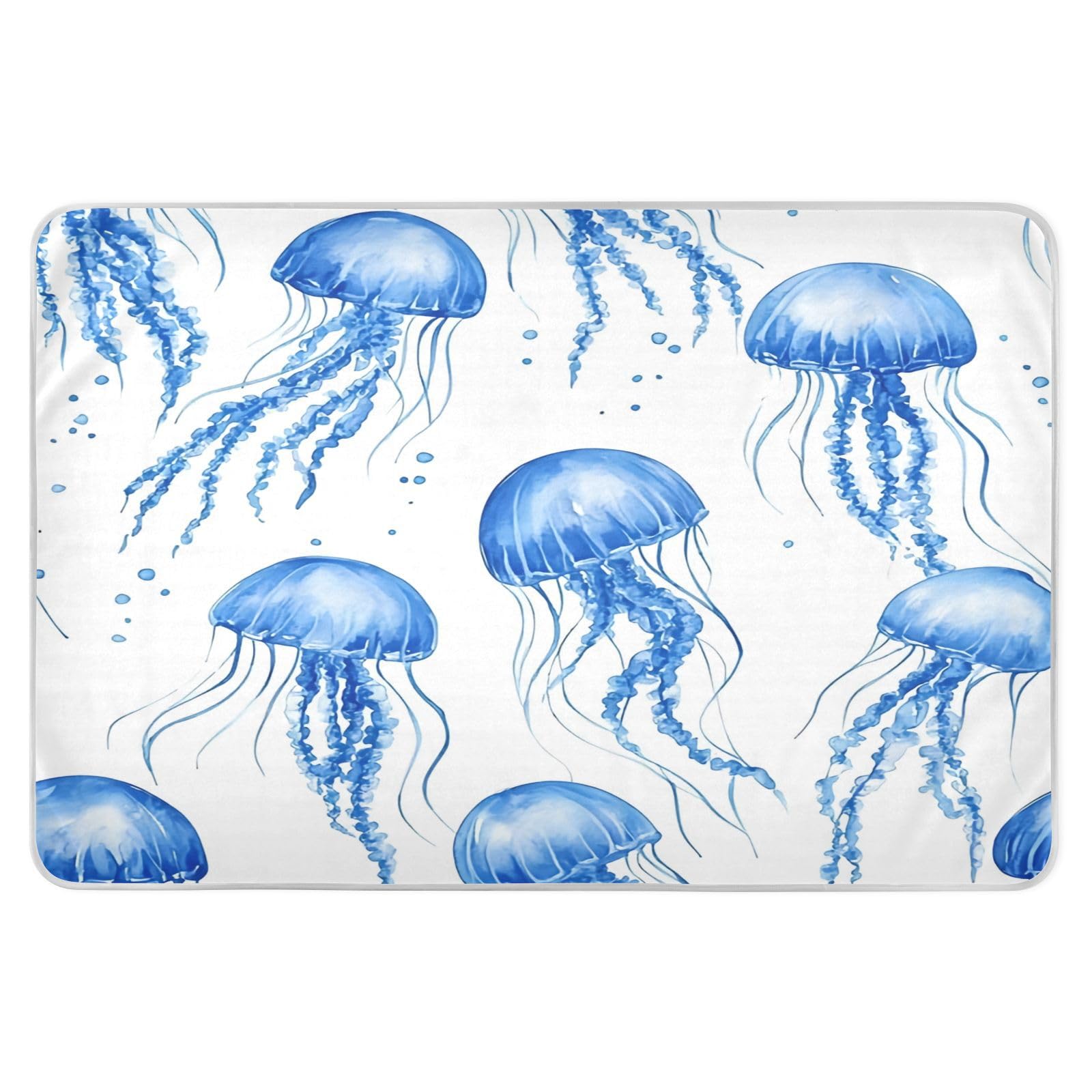 BOESI Watercolor Blue Jellyfish Waterproof Pads for Bedwetting and Incontinence, Reusable Pads, Reusable Diaper Pads for Bed, Sofa, Travel