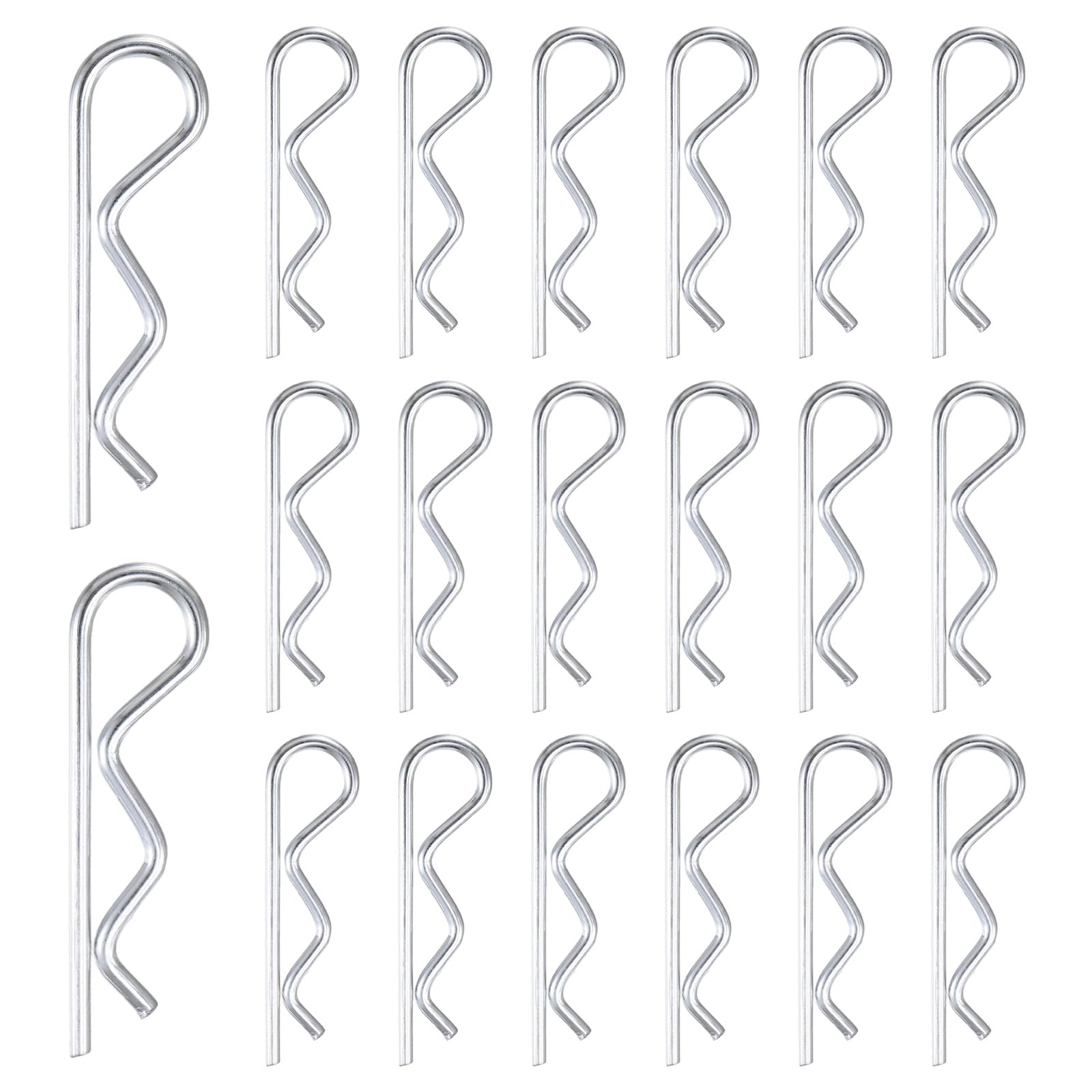 M METERXITY 20-Pack Cotter Pins, 3 mm Dia 2.4" Long Spring Steel R Clips for Trailer Locking/Trailer Clamps/Lawn Mowers/Trucks/Mechanics, Spring Fasteners Hitch Pin [Silver]