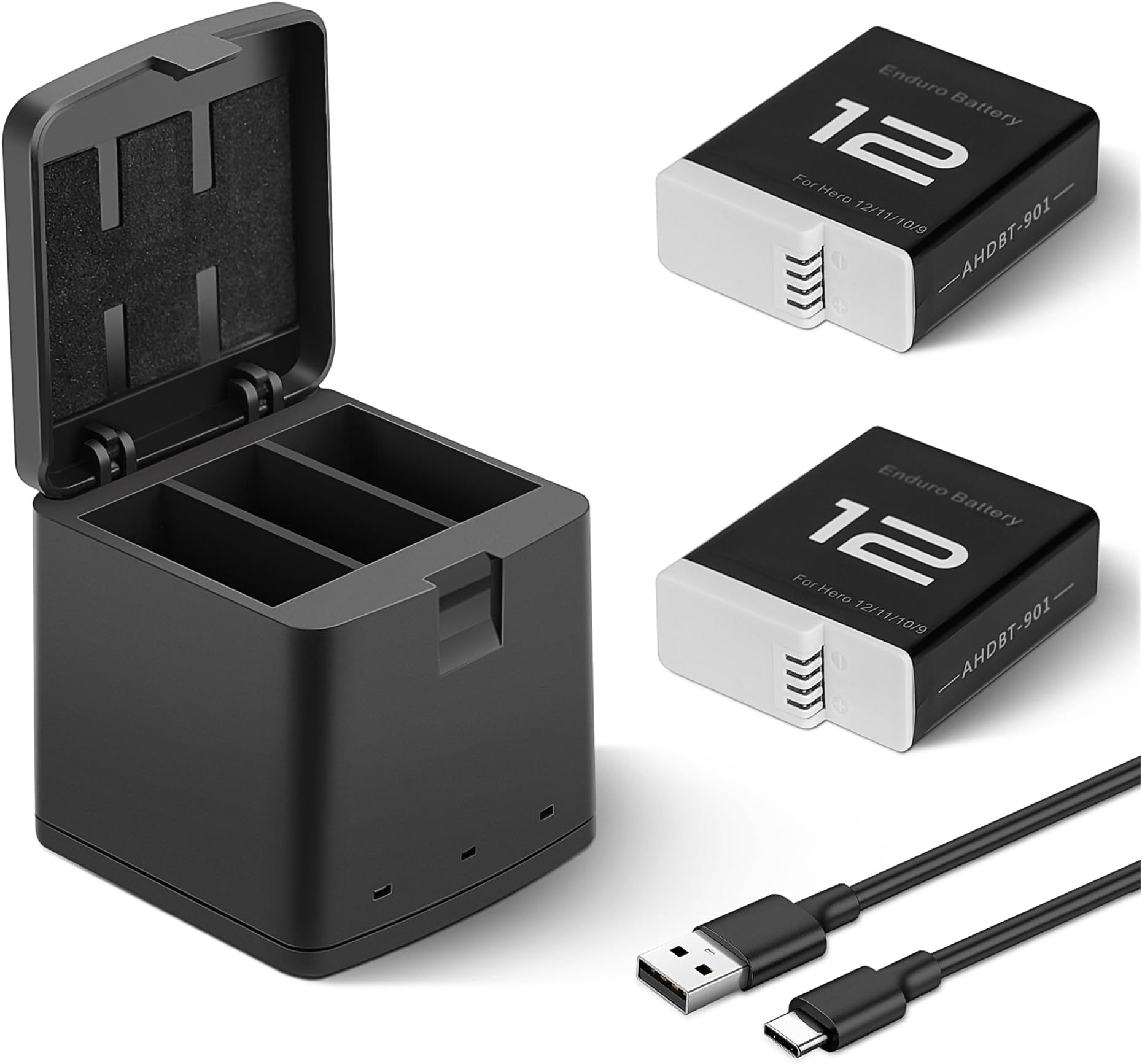 2 Packs Batteries 1800mAh for GoPro Hero 12 Black with 3 Channel Battery Charging Station Compatible with GoPro Hero 12, 11, 10, 9 Black Camera