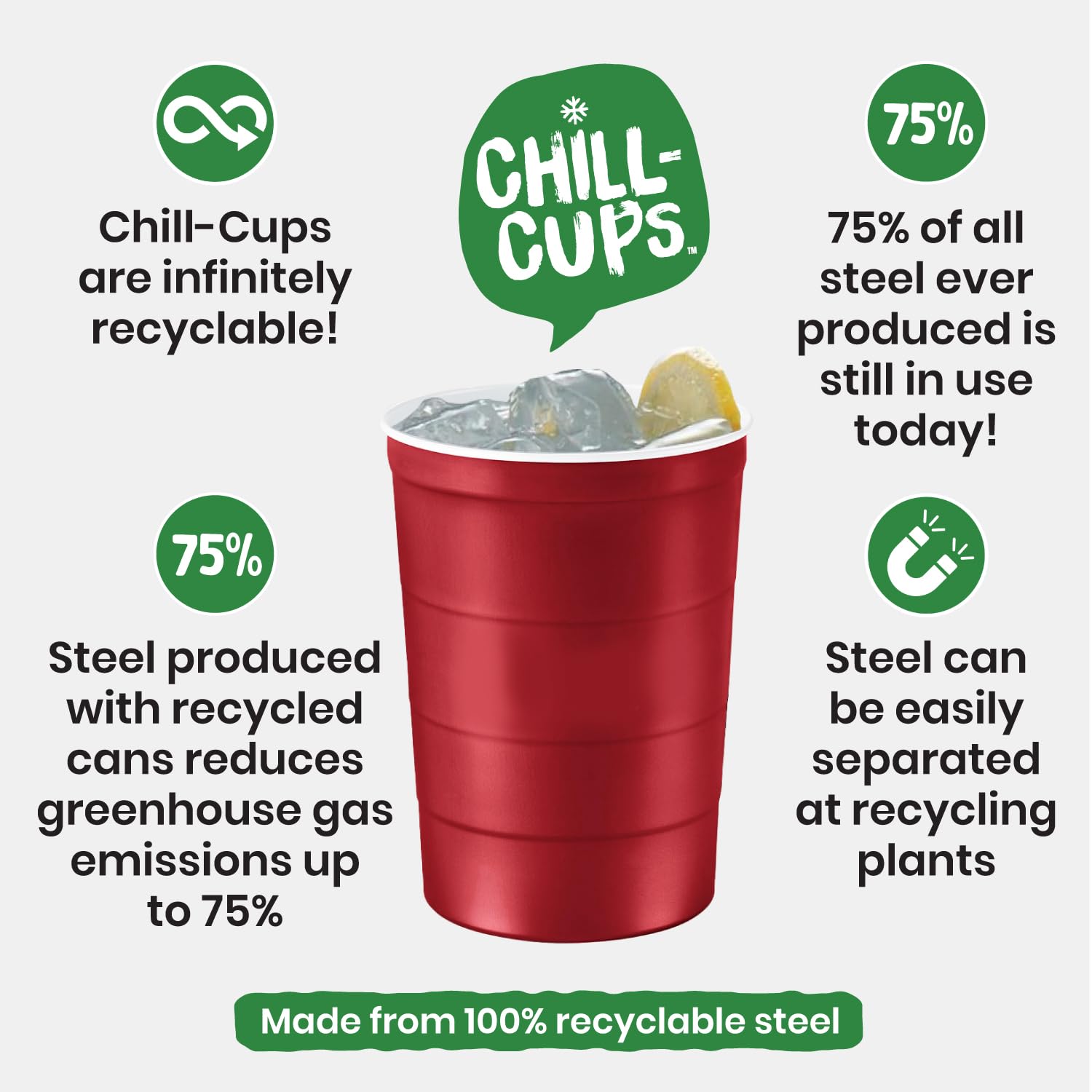 Steel Chill Cups Partybecher, 473 ml, perfekt für kalte Getränke, robust und langlebig, Einweg und 100 % recycelbar, hergestellt in den USA, Rot, 180 Stück