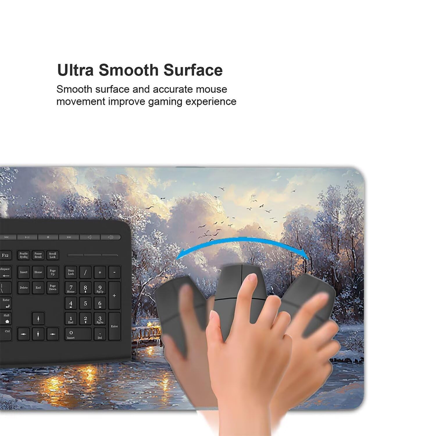 Podkładka pod mysz do gier XXL Mousepad 1000 x 500 mm, duża podkładka pod biurko z antypoślizgową gumową podstawą dla graczy, poprawia precyzję i szybkość (krajobraz śniegu) X-929