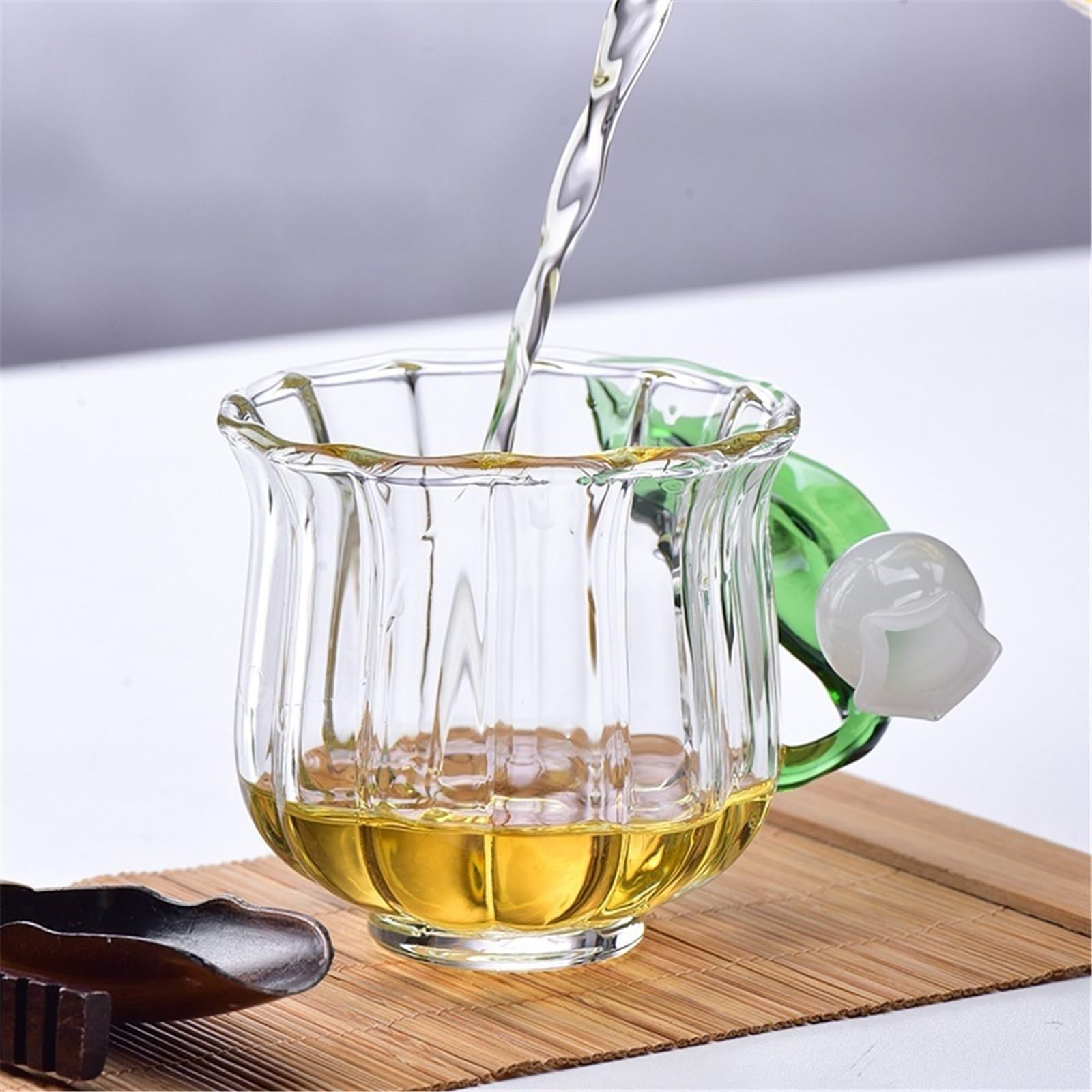 vasos de vidrio Taza de vidrio soplado a mano con asa en forma lirio la válvula, 135 ml. Tazas café/té borosilicato transparente Cristalería de cocina