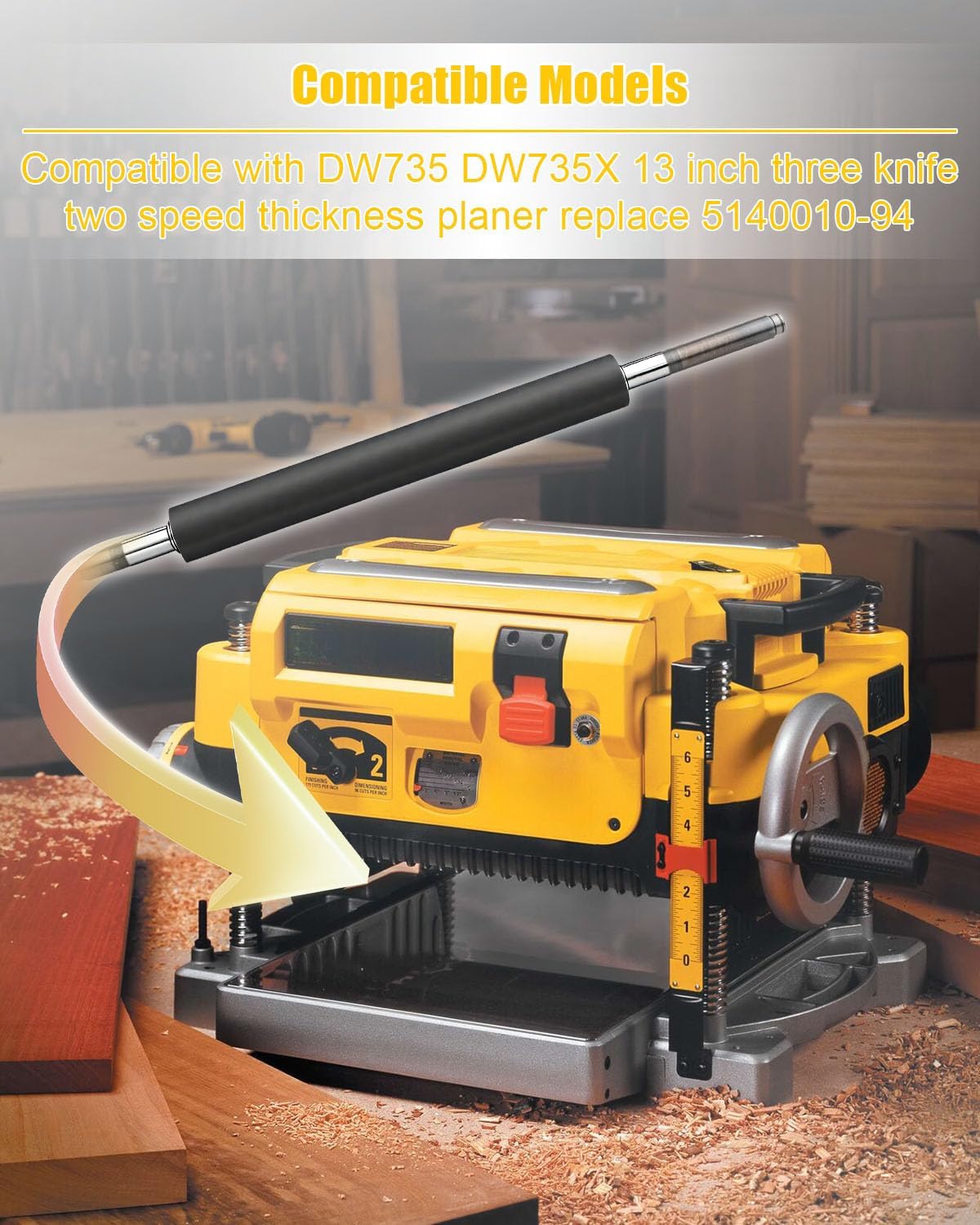 Rear Roller Compatible with DW735 DW735X 13 Inch Three Knife Two Speed Thickness Planer Replace 5140010-94