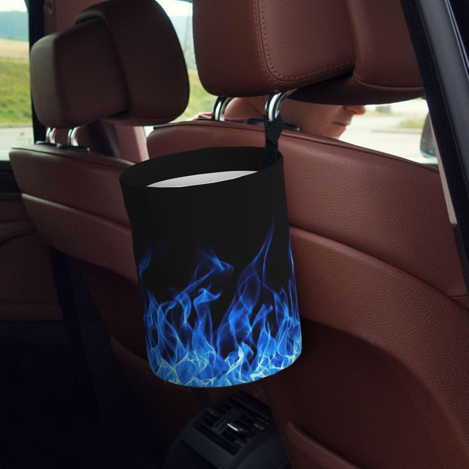 Blue Flame Print Car Garbage Can Waste Basket for Cars - Back Seat, Floor, Cars Accessories