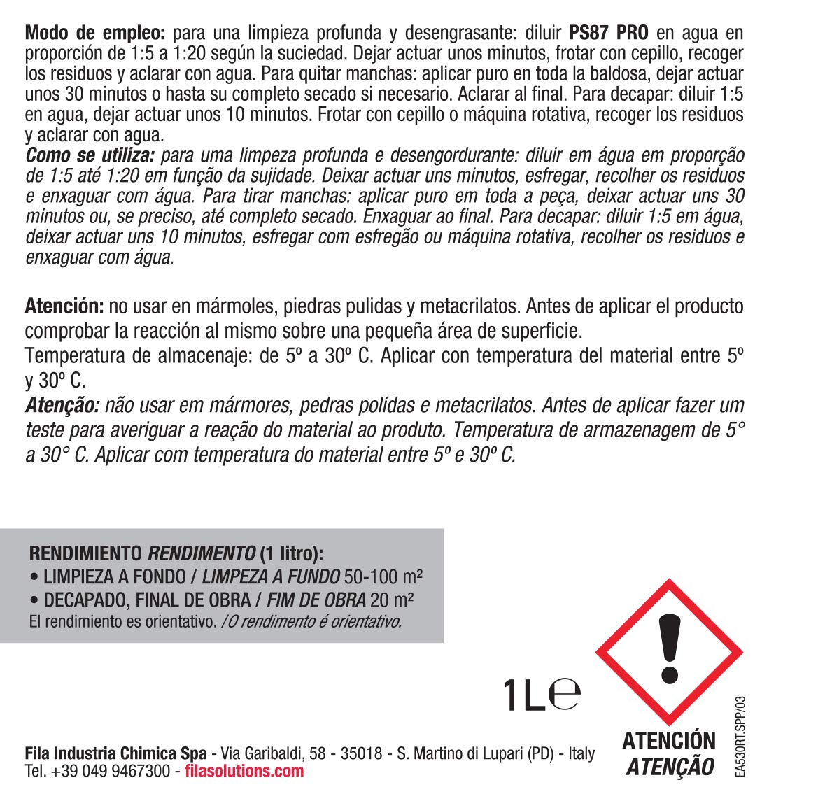 PS87 Pro Detergente Desengrasante Decapante Limpieza Profesional Pavimentos 1L