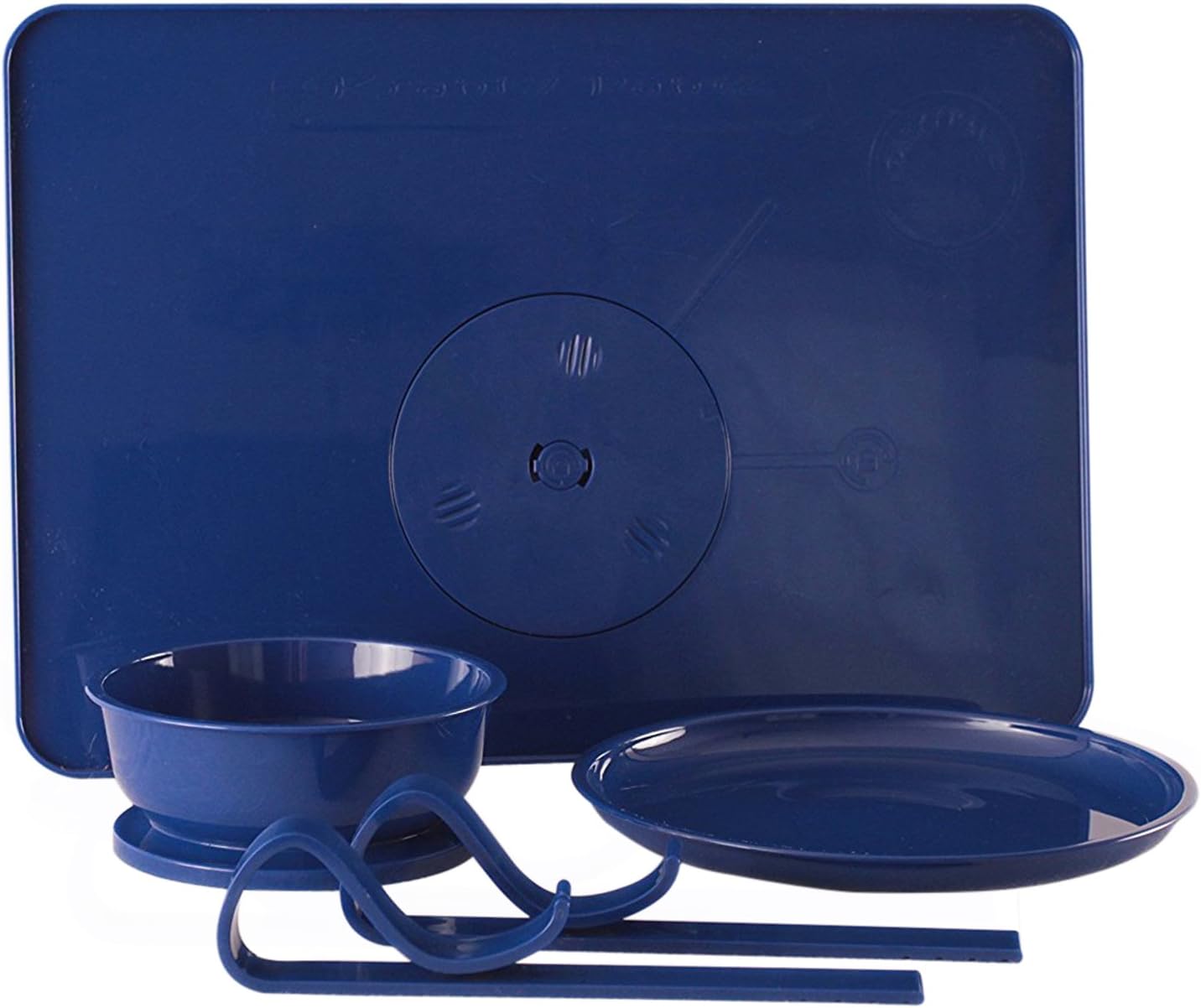 Kids Stay Put Dining and Dinnerware Set, Locking Bowl and Plate with Placemat Tray That Locks to Any Dinner Table, Perfect for Messy Infants or Children, Blue