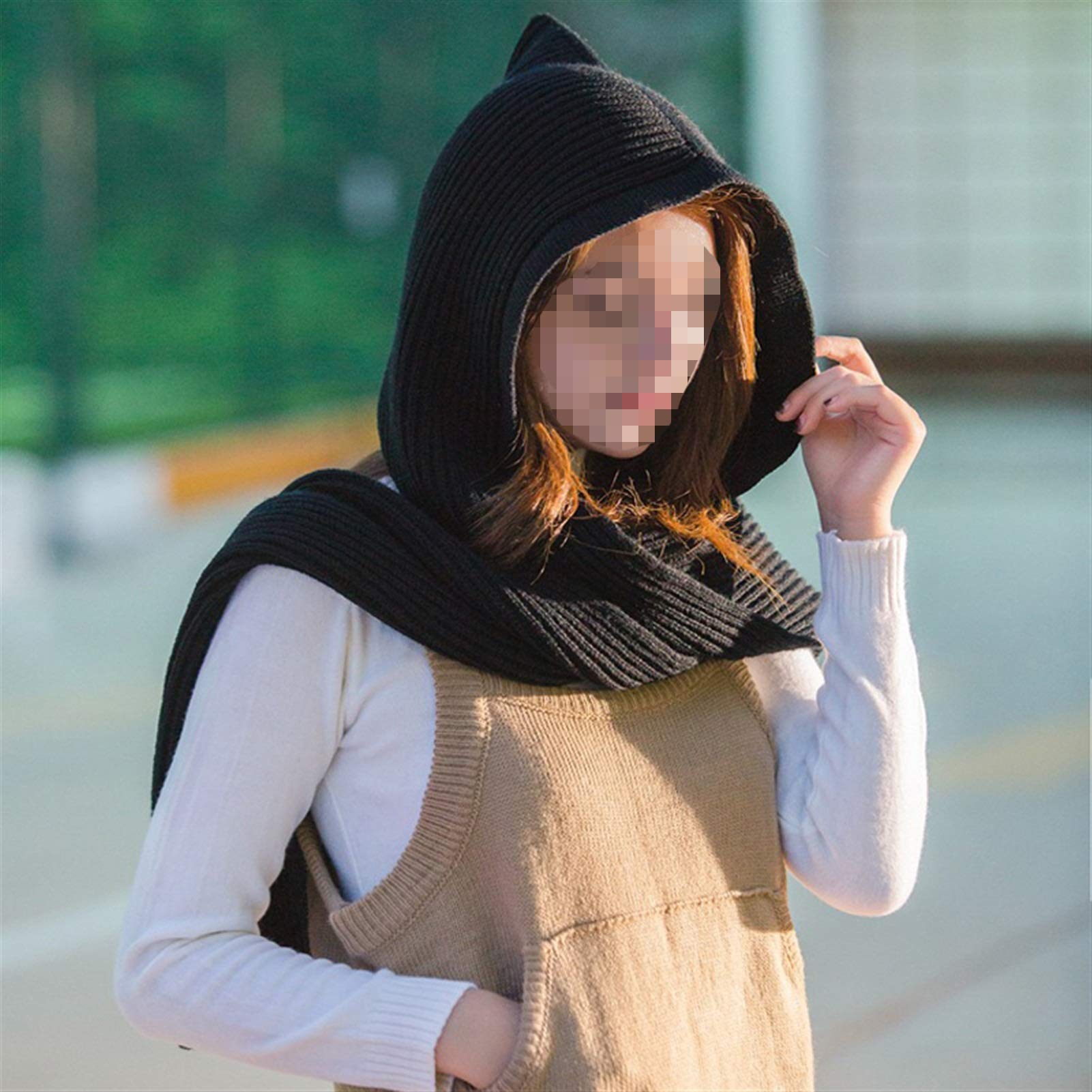 GLigeT Schals Frauen Winter Strick Kapuzenschal Kopftuch Halswärmer Hoodie Hut Schal Warm Herbst (Color : D)