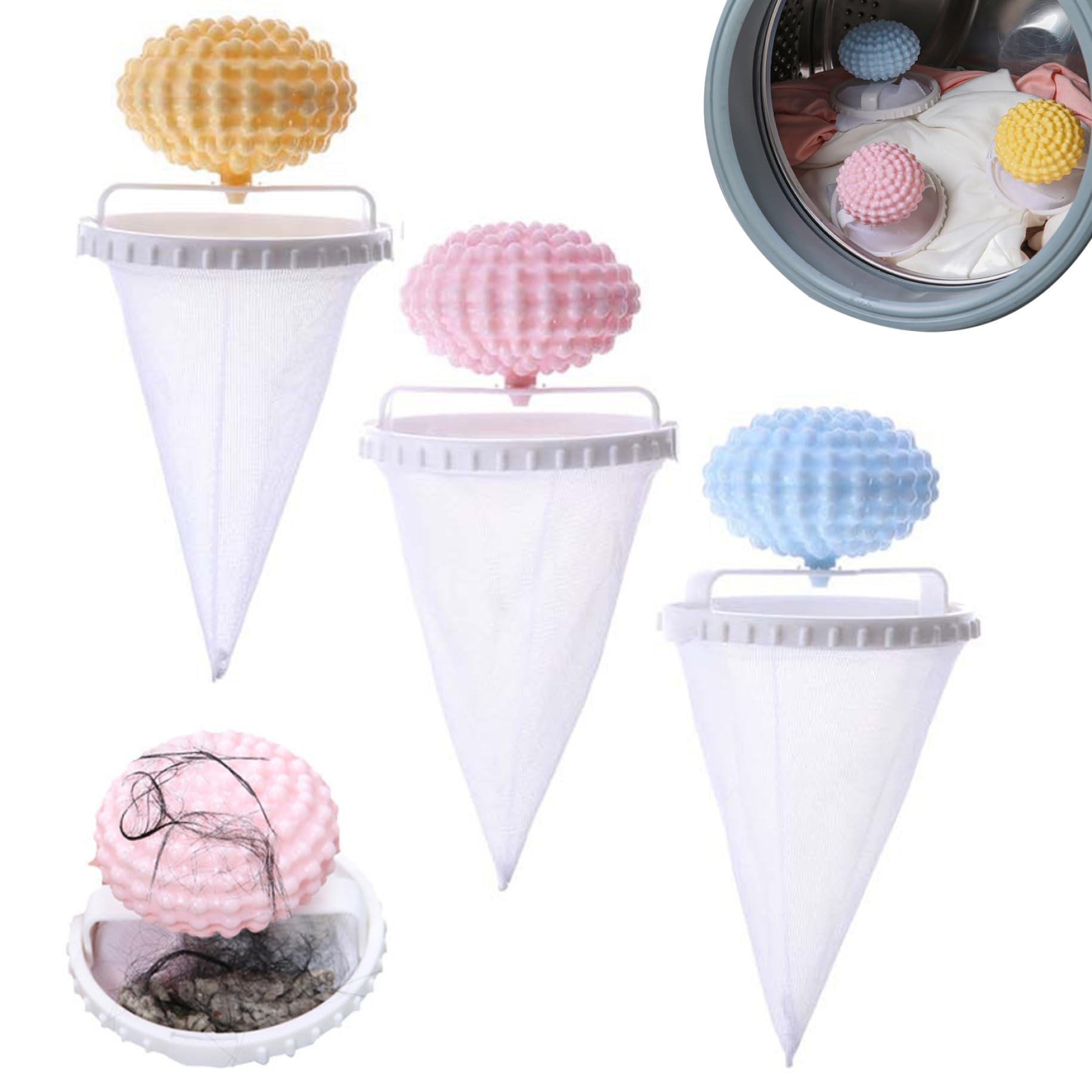 Syglawnd 3Pcs Laundry Lint Catcher Pet Hair Remover for Washing Machines Lint Trap Net Pouch