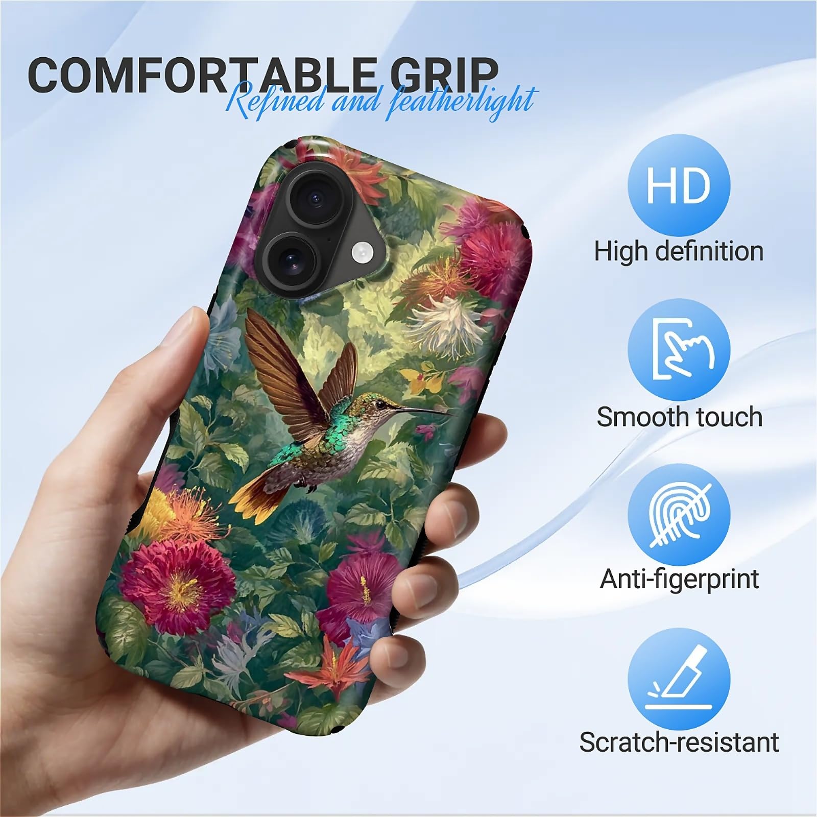 CARLOCA per iPhone 16 Compatibile con Magsafe Custodia protettiva integrale per ragazza ragazzo antiurto ricarica magnetica motivo elegante colibrì volante fiori colorati