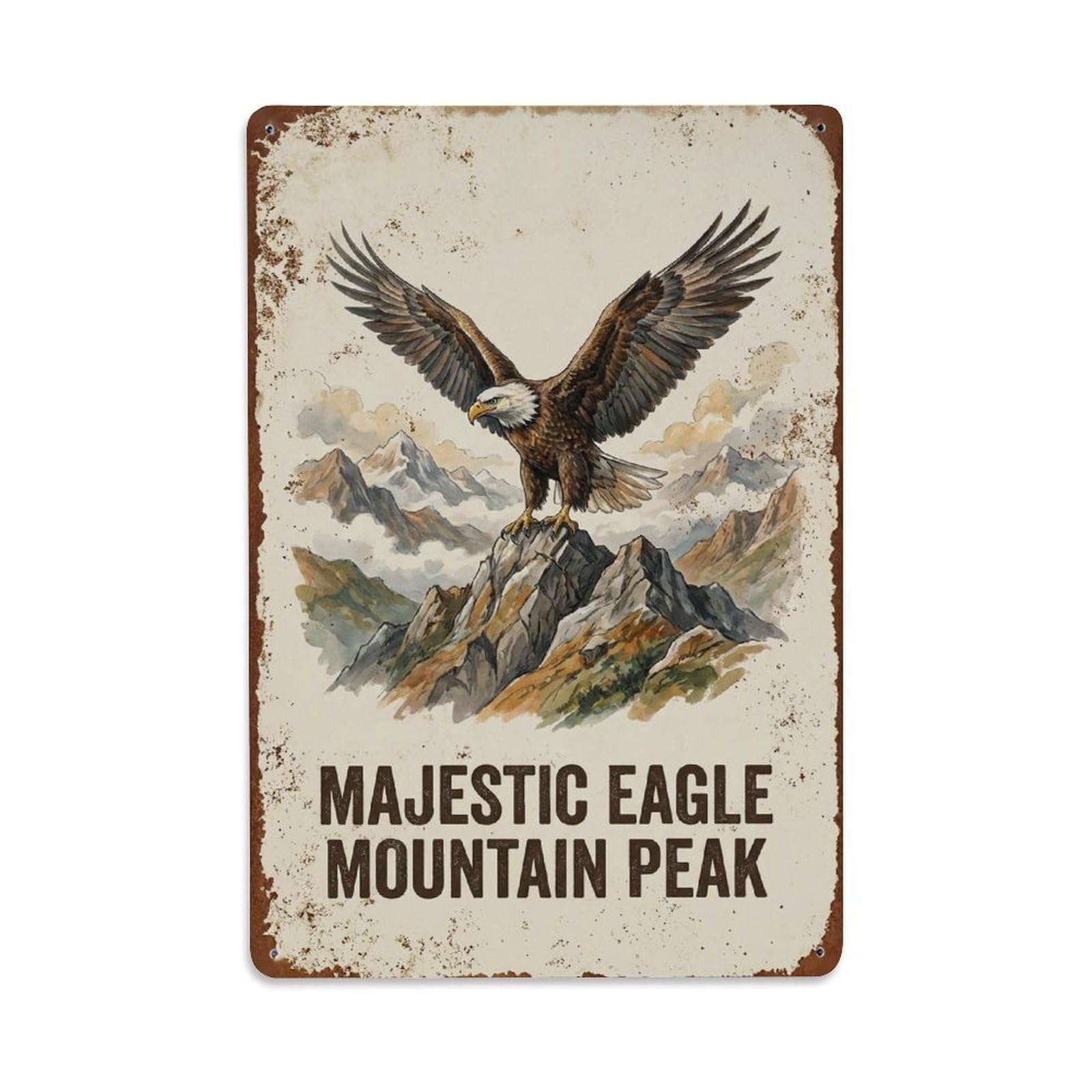 Okngb Style Eagle Mountain Peak Wildlife Motto Folk Vintage Metal Tin Sign Plaque Wall Decor For Cafe, Man Cave, Club Bar, Office, Home Garden Round Metal Poster 8X12inch