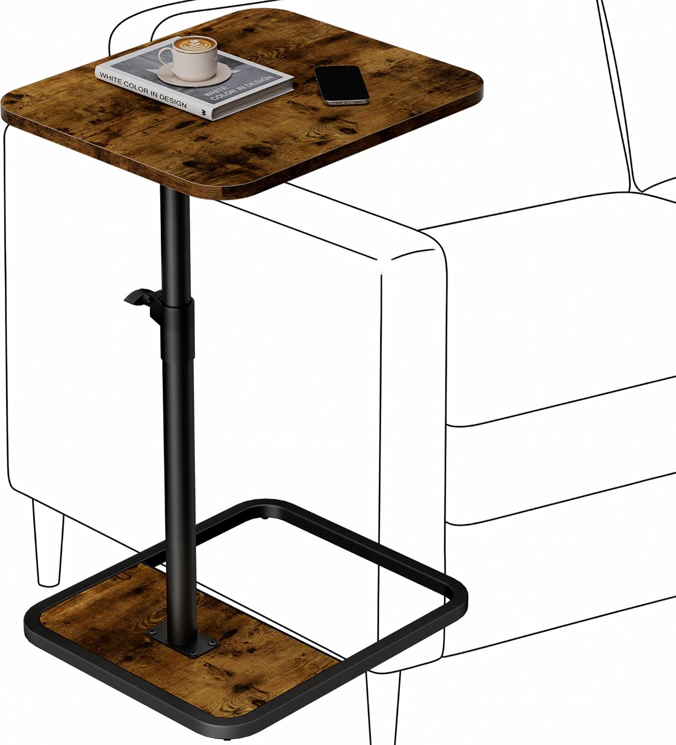 GOYLSER Large C-Shaped Tables Small Swivel End Table, Height Adjustable Side Tables Living Room, Rotating Snack Couch Wooden Tv Trays for Eating On Couch, Rustic Brown