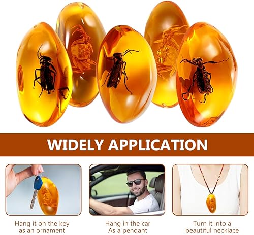 Miniatura 8 de VORCOOL 5pcs ámbar fósil con insectos muestras piedras muestras de cristal decoración del hogar colección oval colgante (patrón aleatorio)