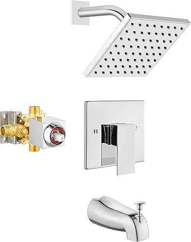 Juego de grifo de ducha para bañera, kit de molduras de ducha cuadrado de 6 pulgadas, sistema de ducha de un solo mango con boquilla de bañera,