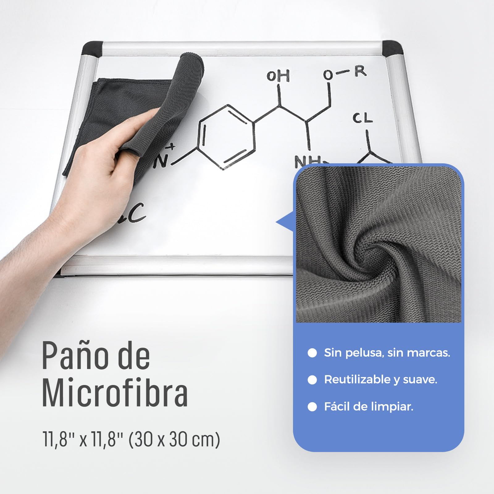 LOUKIN Limpiador de Pizarra Blanca No Tóxico con Paño de Limpieza, 500ml Spray de Limpieza de Bajo Olor para Pizarras de Borrado en Seco, Elimina Manchas Difíciles en Pizarras Blancas (Paquete de 2)