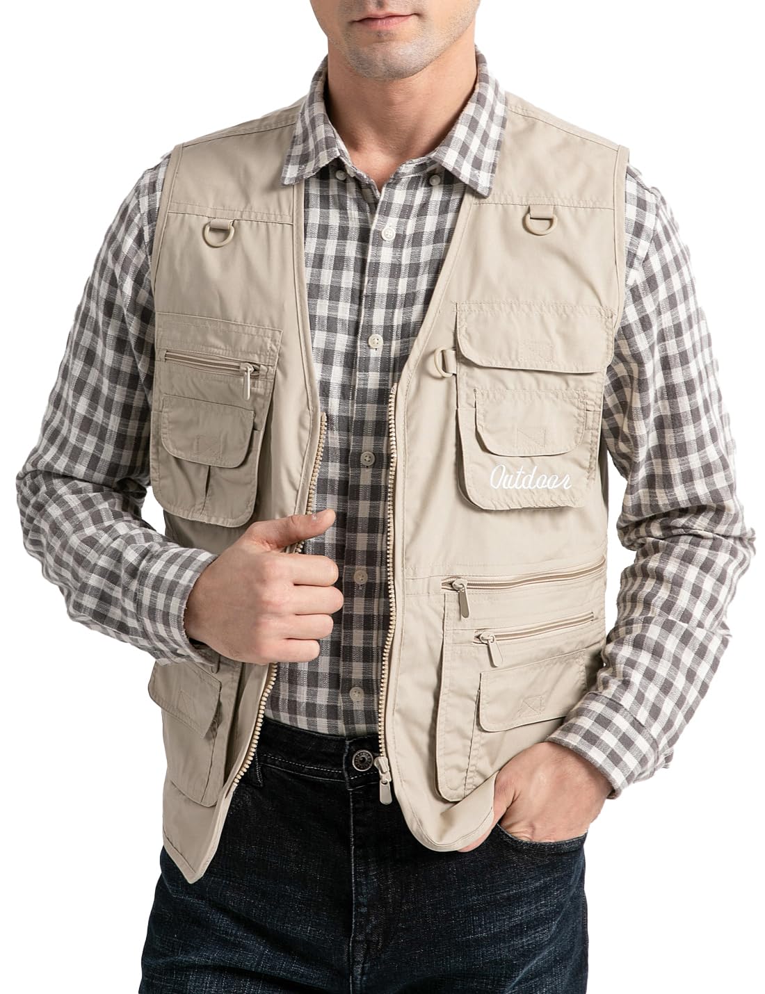 Sukany Men's Vest Utility Shooting Safari Travel Cargo Outdoor Lightweight Work Photo Vest with Pockets Beige M