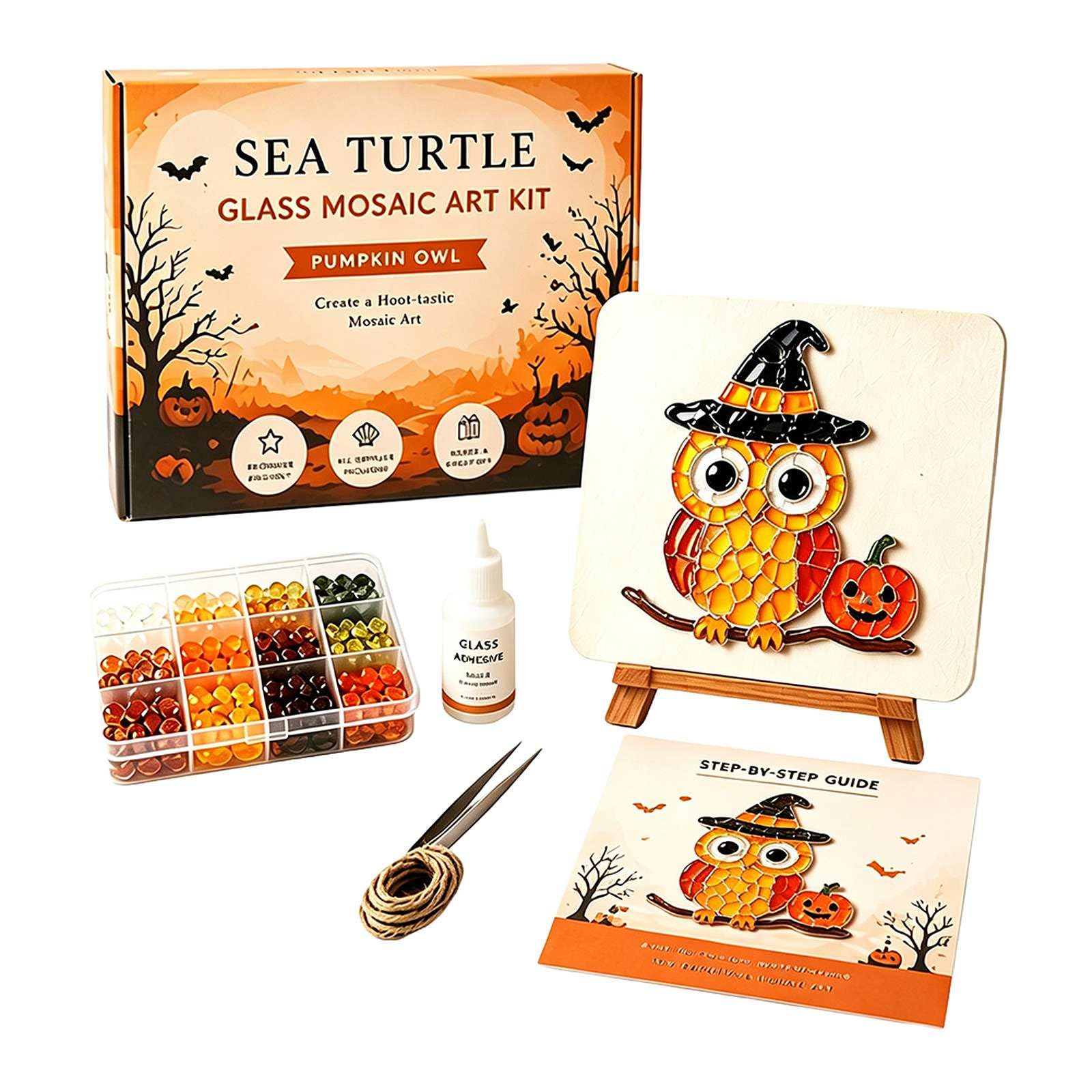 Halloween Sea Glass Art Kit DIY Mosaic Craft Set with Colorful Glass Pieces