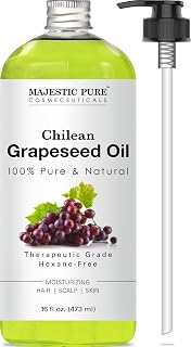 Majestic Pure Grapeseed Oil - 100% Pure & Natural - Premium Grade, Cold-Pressed, Hexane-Free Carrier Oil for Skin, Hair and Body - Moisturizing Skin, Hair and Scalp - 16 Fl Oz
