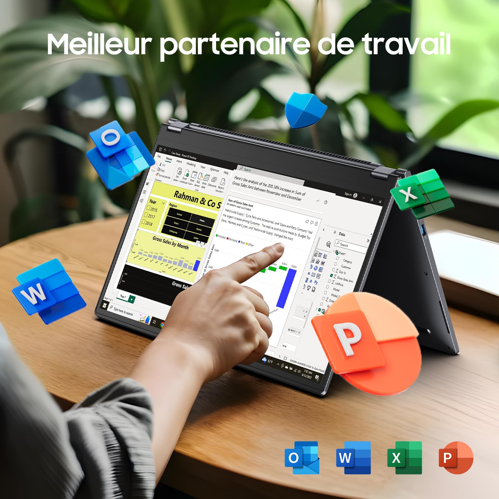 Yoga 2-en-1 Ordinateur Portable 15,6", 16 Go de RAM DDR4, 512 Go de SSD, Ryzen 3 3200U (jusqu'à 3,5 GHz) Radeon Vega 3,Écran Tactile Full HD,Wi-FI 5,BT5.1,RJ45,Clavier rétroéclairé