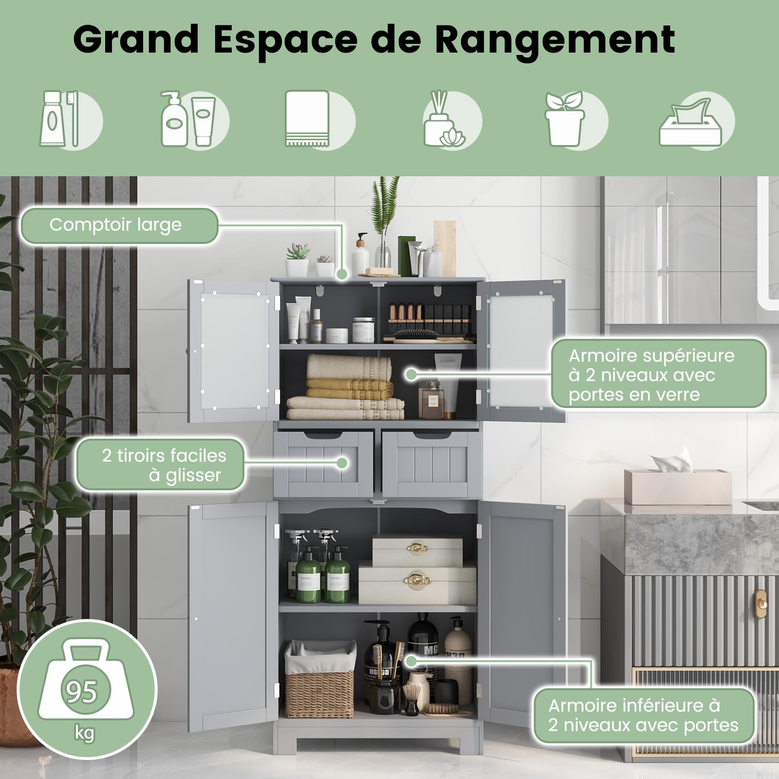 HOCSOK Euble De Rangeent, Buffet Salle A Anger 5 Tiroirs Et 1 Porte