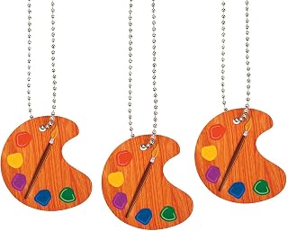 Fun Express Artist Paint Palette Necklaces - Paint Birthday Party Favors for Kids - Art Party Supplies - 12 pc