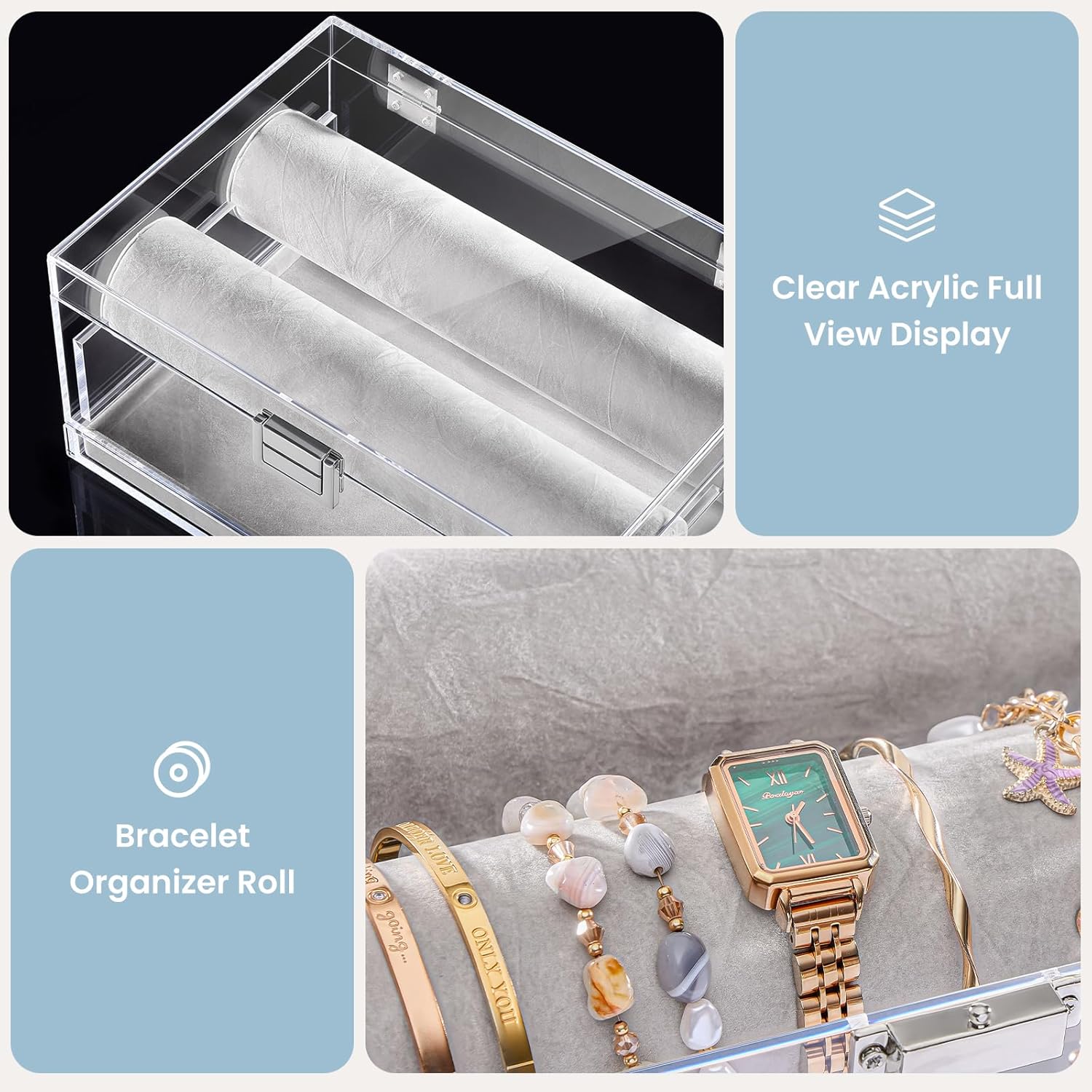 Lolalet Acrylic Bracelet Organizer Box, Clear Jewelry Display Holder for Bangles Watches, Jewellery Accessories Storage Case for Women -with Drawer - Image 5