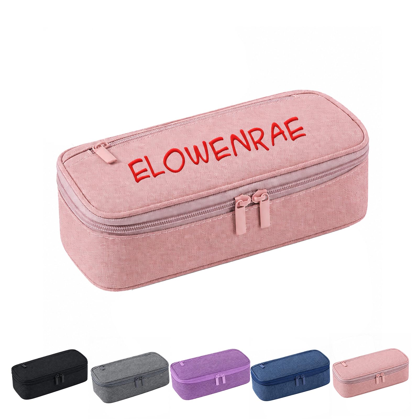 Personalised Pencil Case, Big Capacity Canvas Pencil Pouch for Girls (Pink)