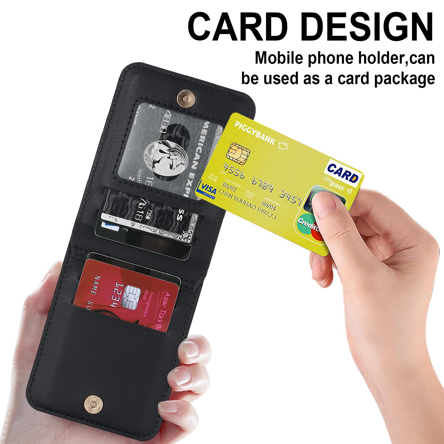 Compatibile con Samsung Galaxy Z Flip 6 Stand, elegante custodia protettiva in pelle, portafoglio con chiusura lampo, scomparto per carte di credito, scomparto per banconote, custodia con