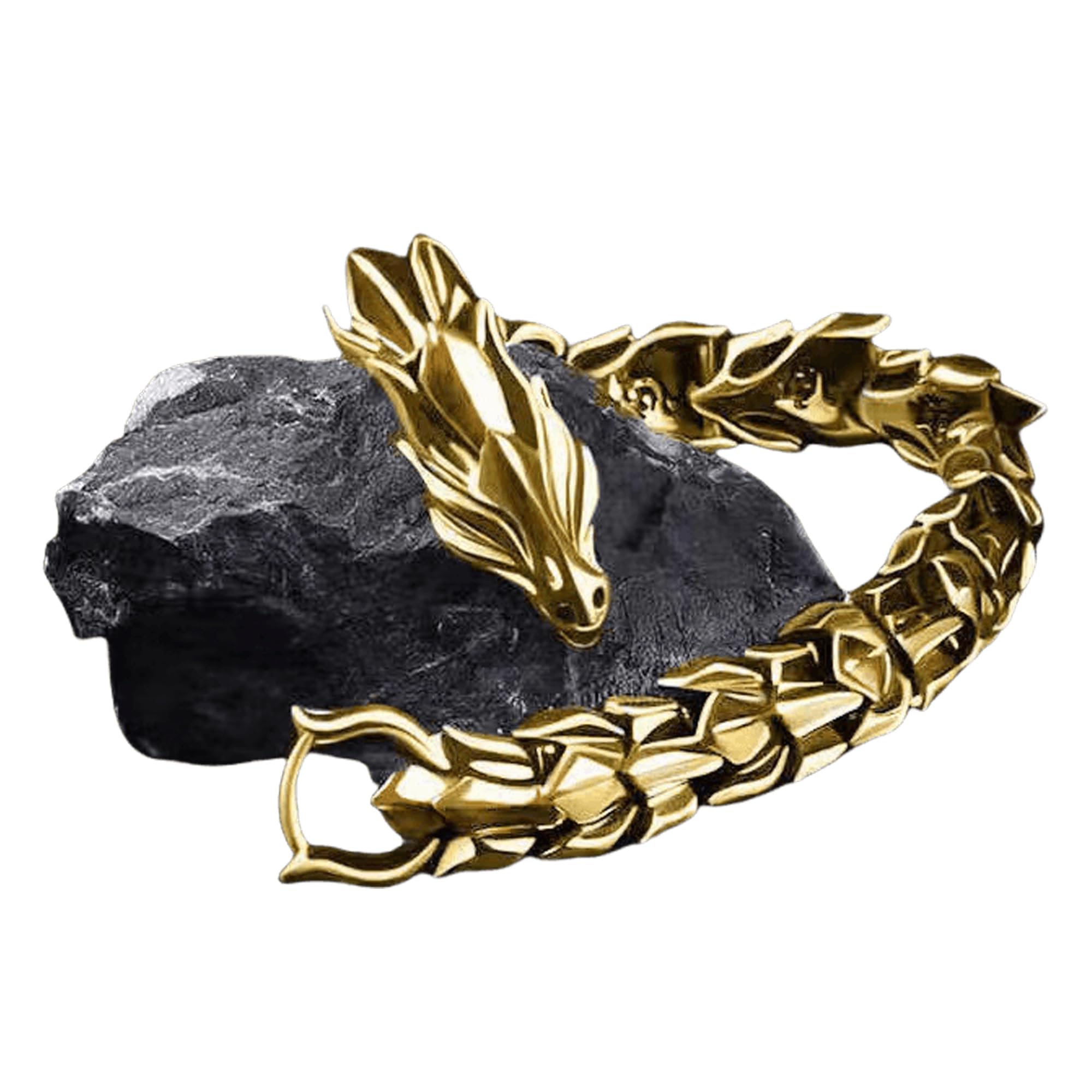 UINSUE Dragon Chain Bracelet Grunge & Punk Men's Stainless Steel Plated Gold Silver Dragon Head Bone Form Heavy Metal Link Bracelet