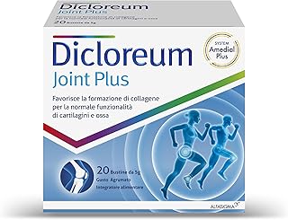 Alfasigma Dicloreum Joint Plus, Integratore Articolazioni con Glucosamina, Condroitina e Collagene, Polvere, 20 Bustine, Gusto Agrumato, Supporto Osseo e Articolare