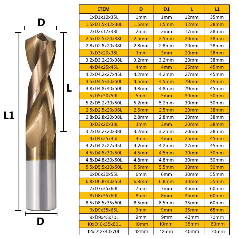 Broca Helicoidal De Carburo De Tungsteno, Revestimiento De TiCN, Taladro Sólido De Base De Carburo Para Perforación Metalúrgica Dura,10x35x65