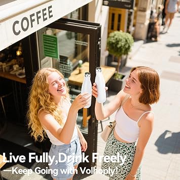 Volhoply 500ml Insulated Stainless Steel Water Bottle, Double Wall Vacuum Flask, Keeps Cold 24h & Hot 12h, Available in Packs of 1 or 4(White,1 Pack