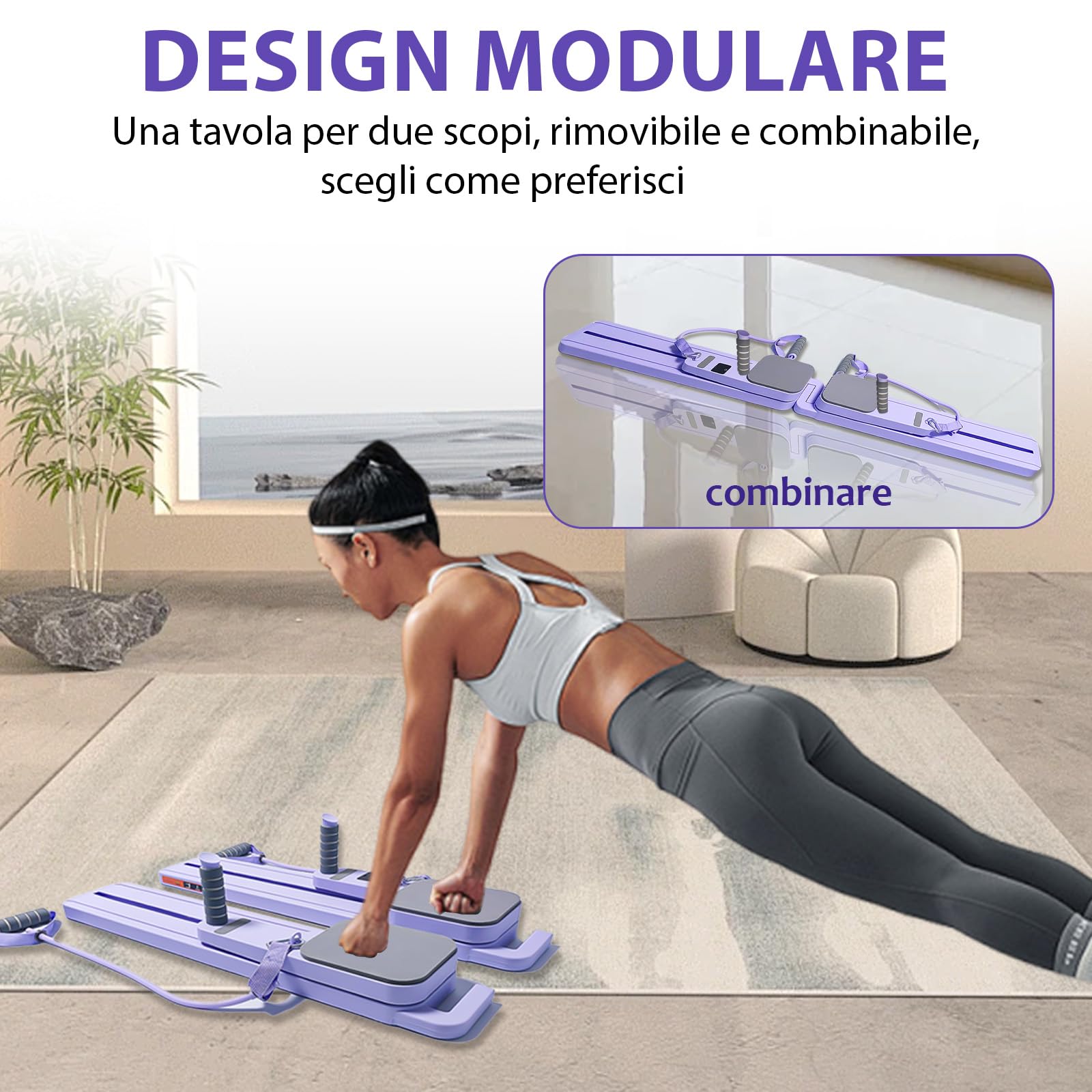 Pilates Board Upgraded Pilates Reformer Machine, Pilates Board Riformer Set Ab Roller Attrezzature per Allenamento Completo per Homegym