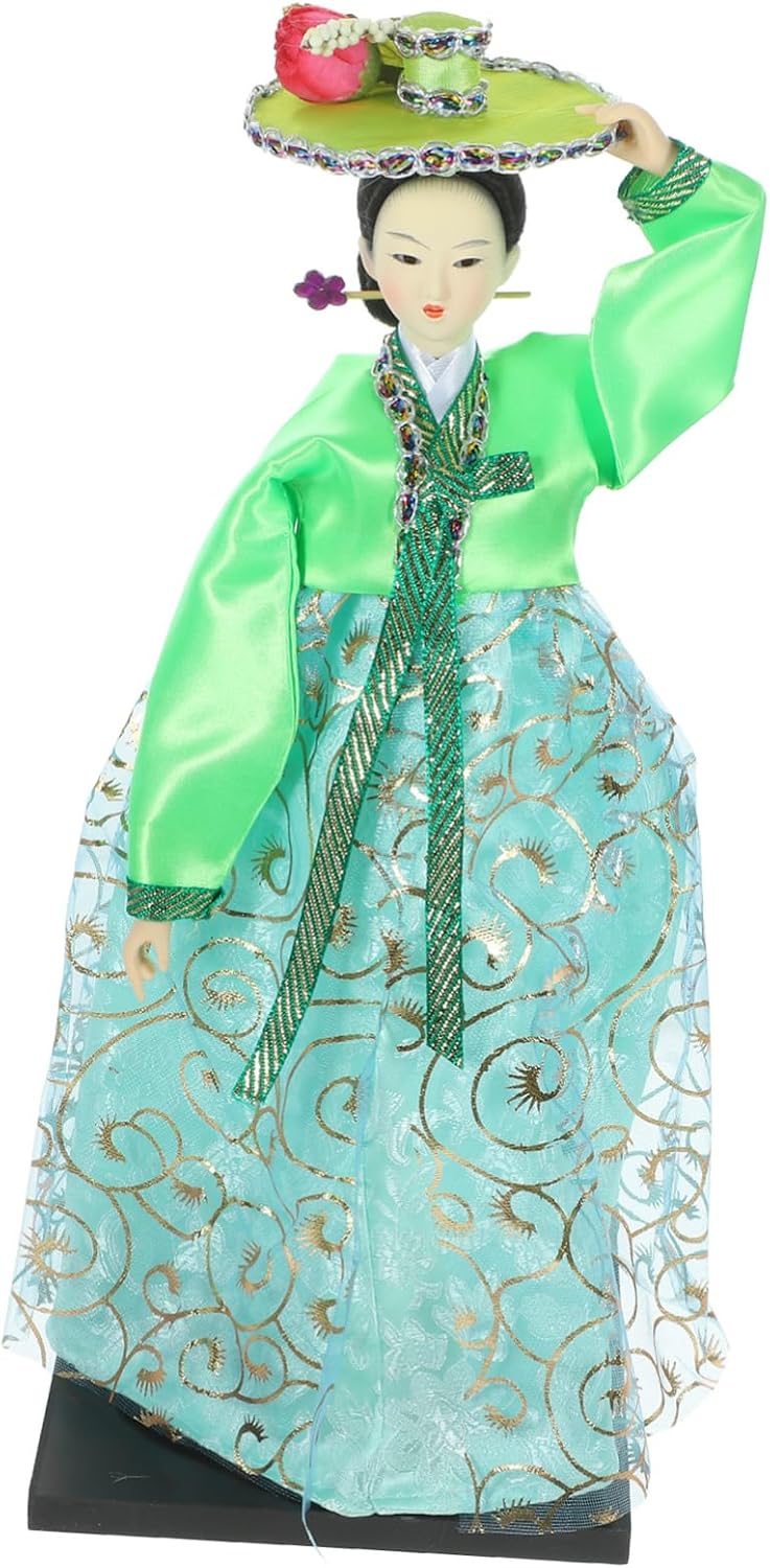 KICHOUSE Korean Hanbok Doll Figurine Delicate Doll Decor Unique Korean Art Crafts for Home Decoration Vibrant Colors Fine Workmanship Gift Souvenir