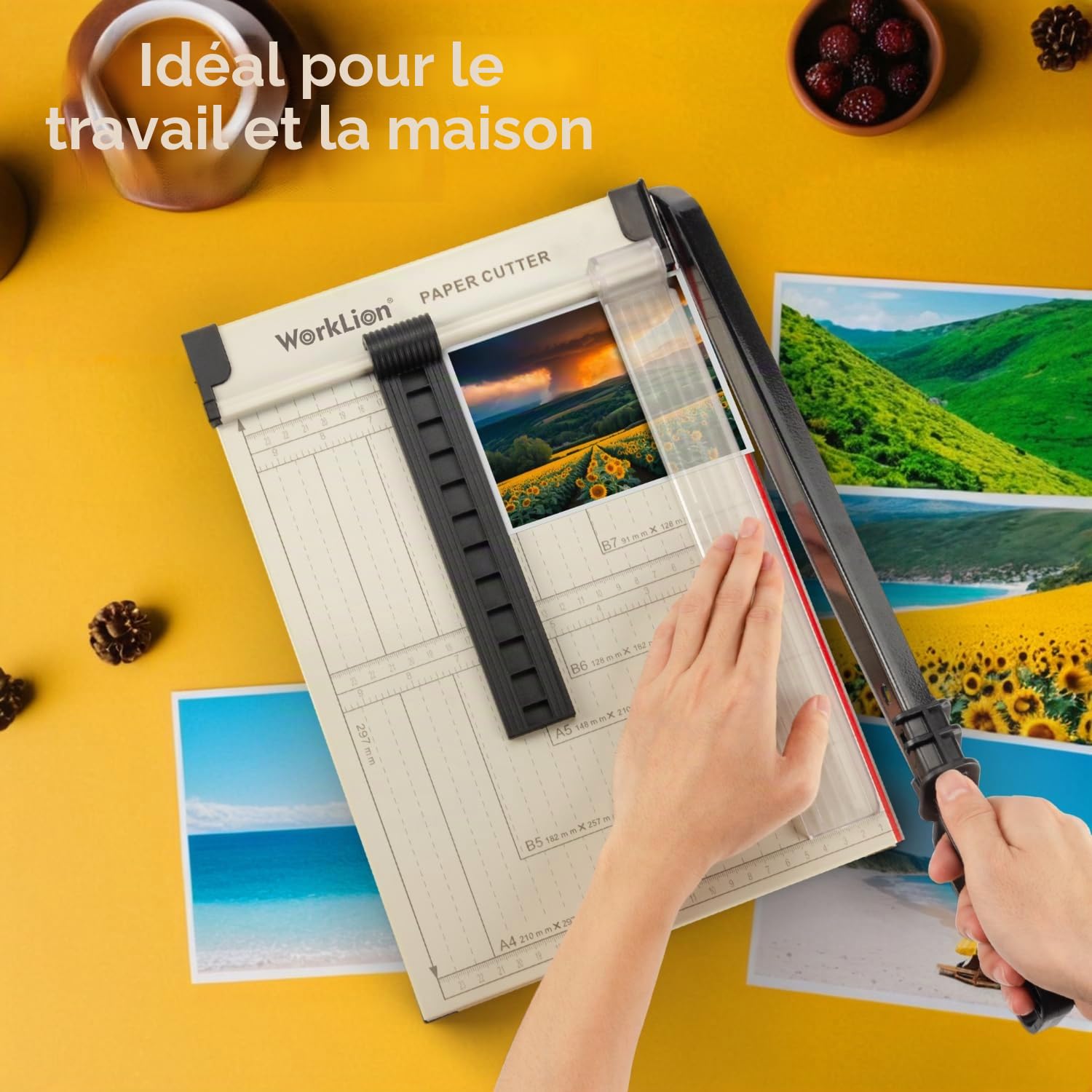 WORKLION Coupe-papier Guillotine A4 – Massicot robuste avec protection de sécurité, capacité de 15 feuilles