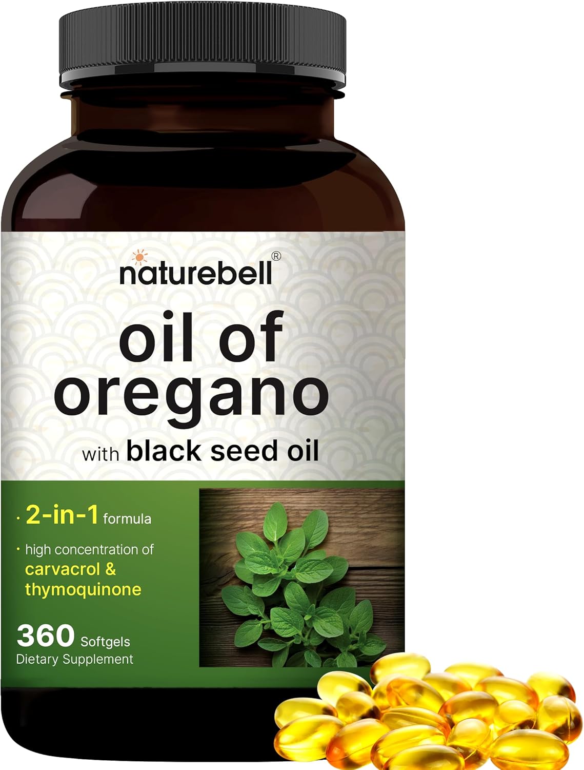 Aceite de Orégano NatureBell 7,500mg con Aceite de Semilla Negra