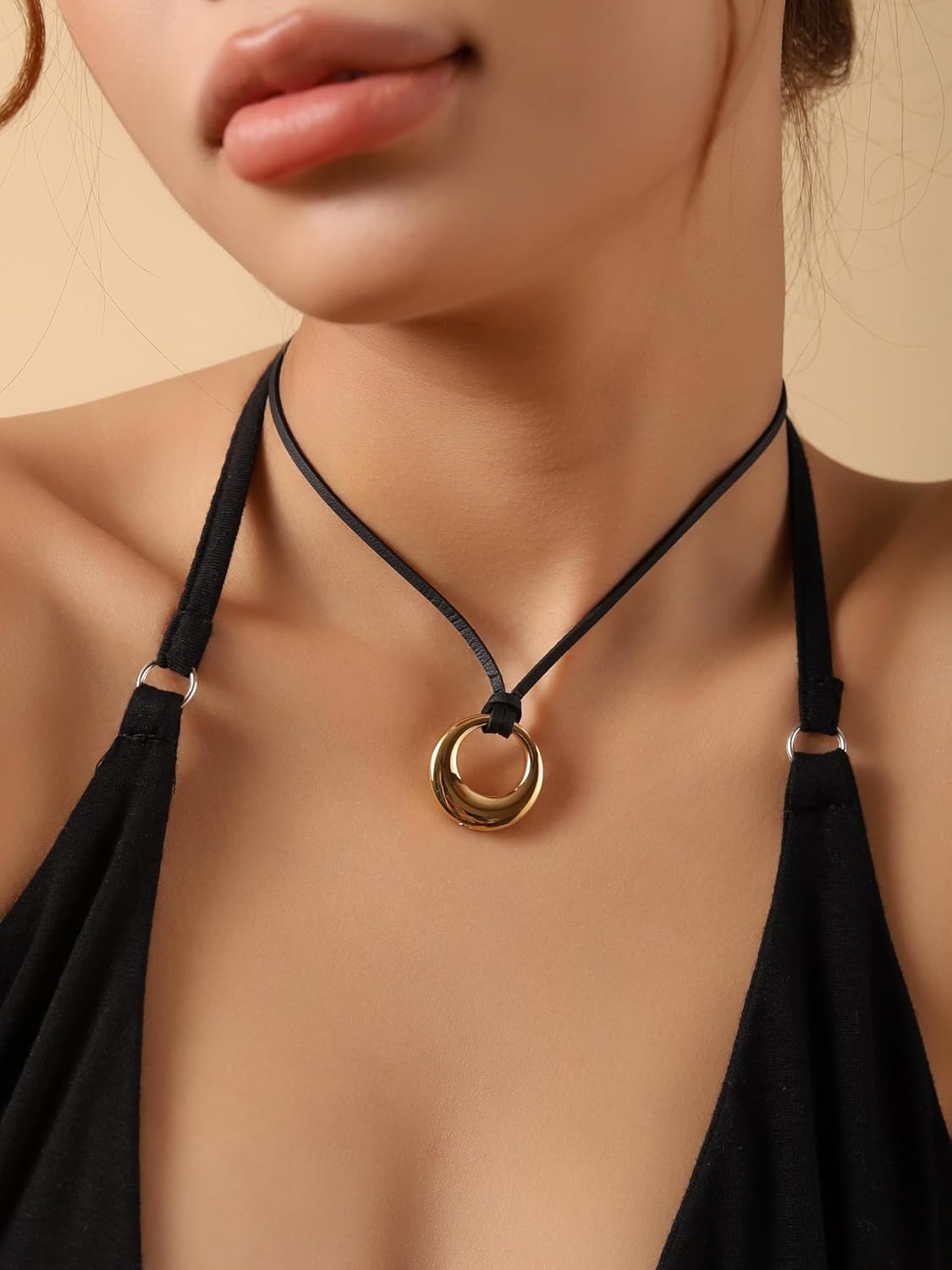 Sacina Gothic Boho Black O Ring Choker Necklace, Black Choker, Boho Emo Goth Necklace, Christmas Jewelry Gift For Women - Image 2