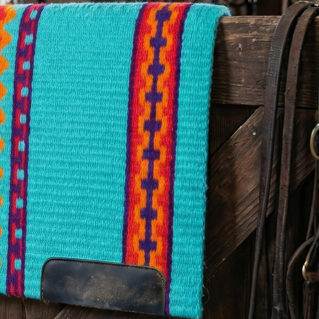 Western Show Saddle Pad/Blanket for Horses - Handmade Wool Saddle Blanket with New Zealand Design, Thick, Durable & Comfortable for Horse Riding (36” L x 38” W x 1) M09