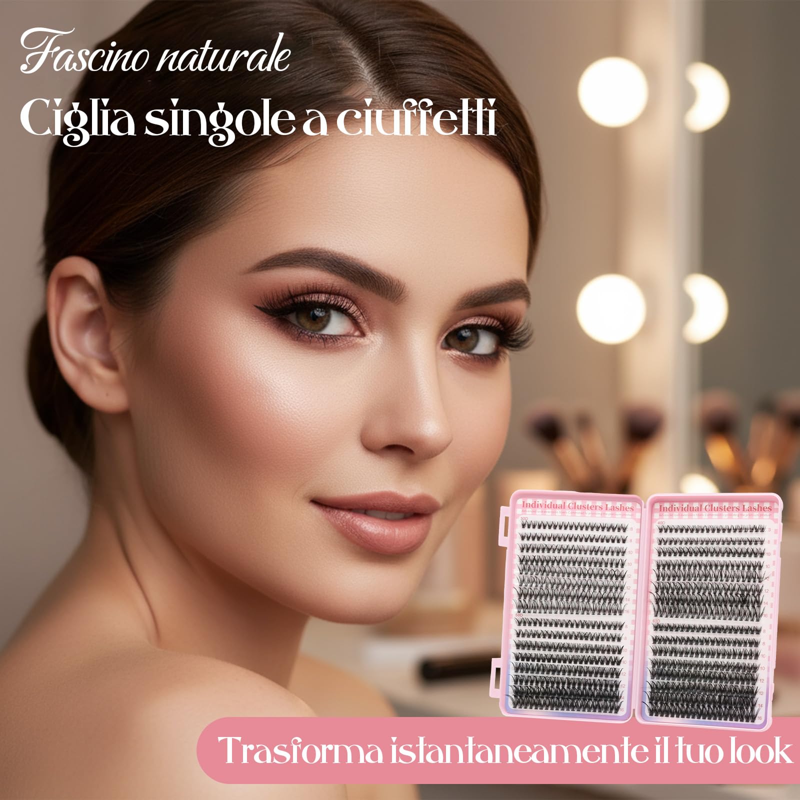 VEGCOO 640 Pezzi Ciglia Finte Extension Ciglia, 30D-40D-50D-60D Curl Ciglia Finte Ciuffetti, 8-16mm Kit di Extension per Ciglia, DIY Eyelash Extension per Ragazze e Donne Principianti