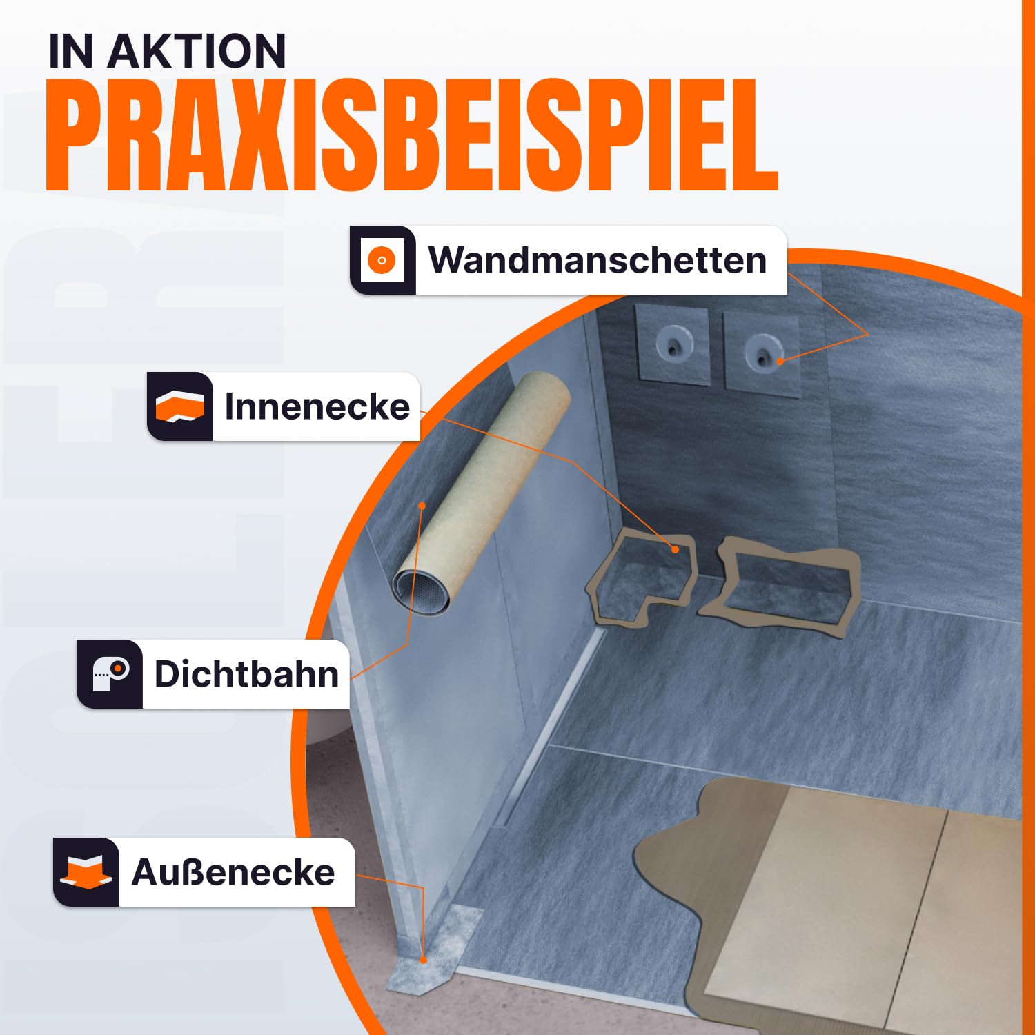 isolera Dichtbahn 30 m² – Abdichtungsbahn für Bad, Dusche, Balkon & Terrasse, vliesbeschichtet, wasserdicht & reißfest, ideal unter Fliesen & Belägen, 9000 g, Made in Germany
