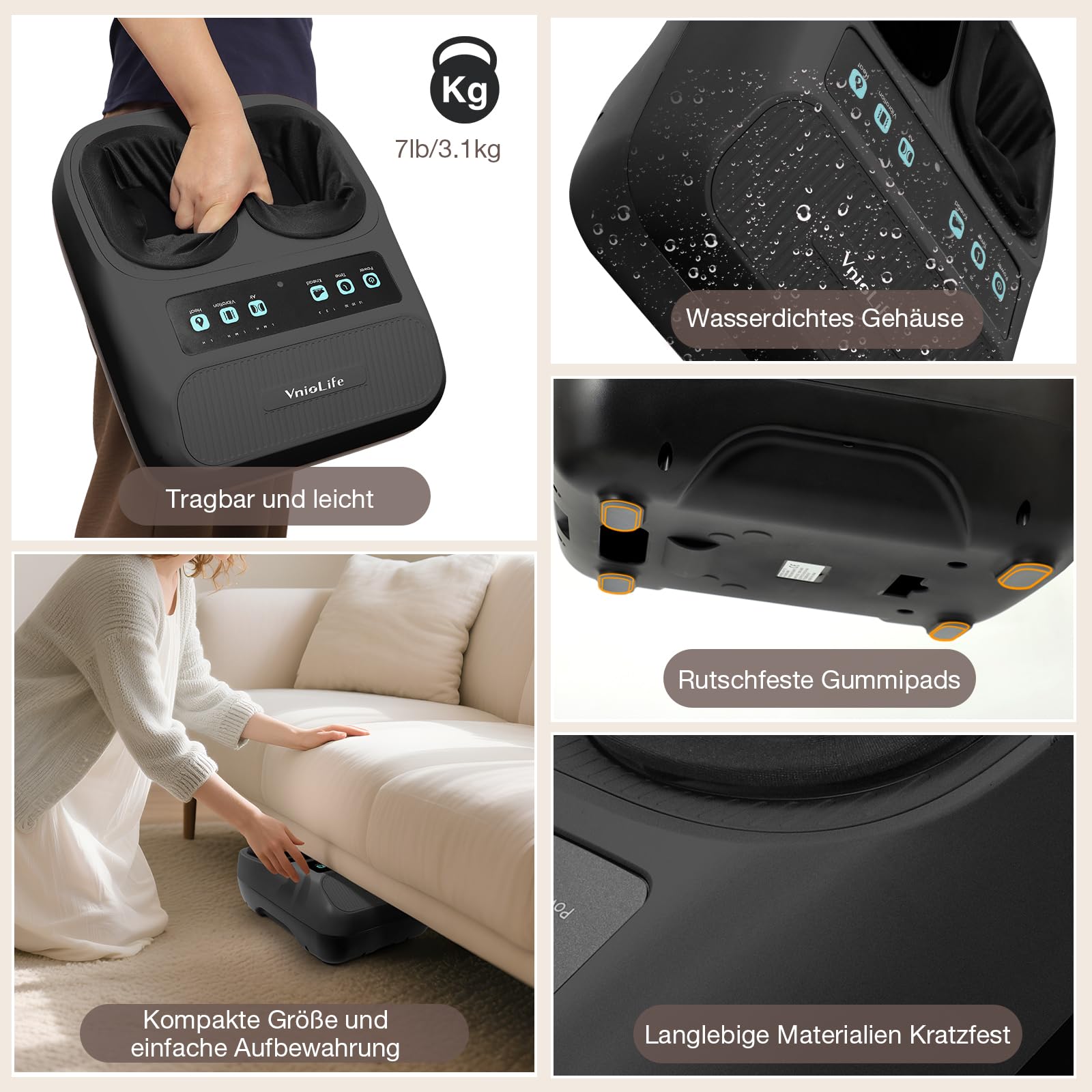 Fußmassagegerät, Shiatsu fussmassagegerät elektrisch mit 3 Knet-Luftkompressions-Vibrationsstufen & 2 Heizstufen, Fernbedienung, bis Schuhgröße 44, Geschenke für Frauen & Männer
