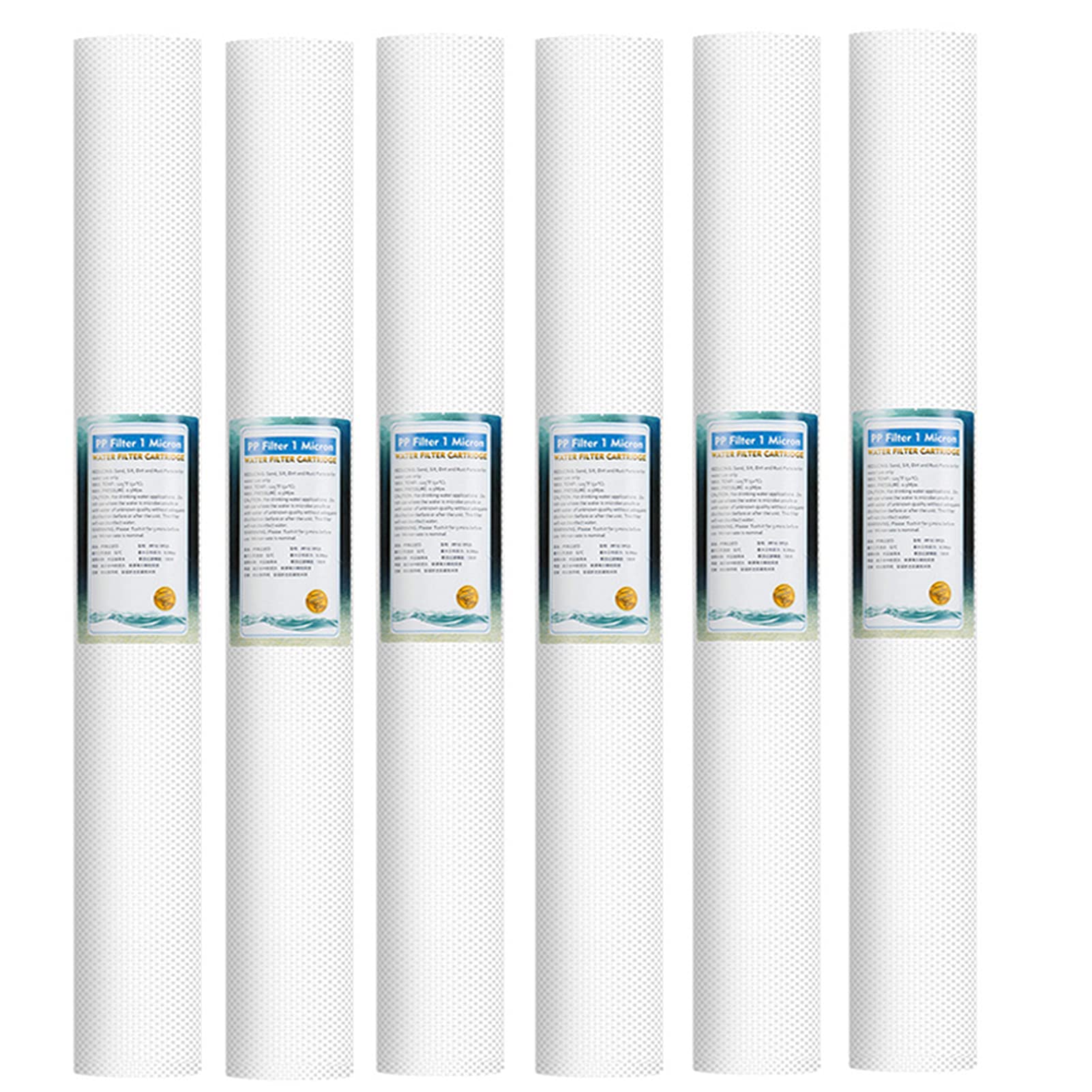 Cartuccia filtrante sedimenti scanalati (6pcs), filtro acqua per tutta la casa 1 micron, sostituzione universale 20"x2,5", sistema filtraggio sottolavello acqua commerciale