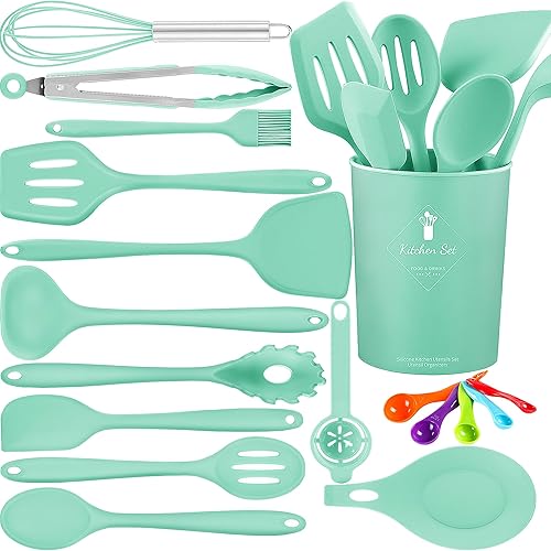 Juego de utensilios de cocina de 18 piezas, juego de utensilios de cocina con soporte para utensilios, juego de espátula de silicona resistente al