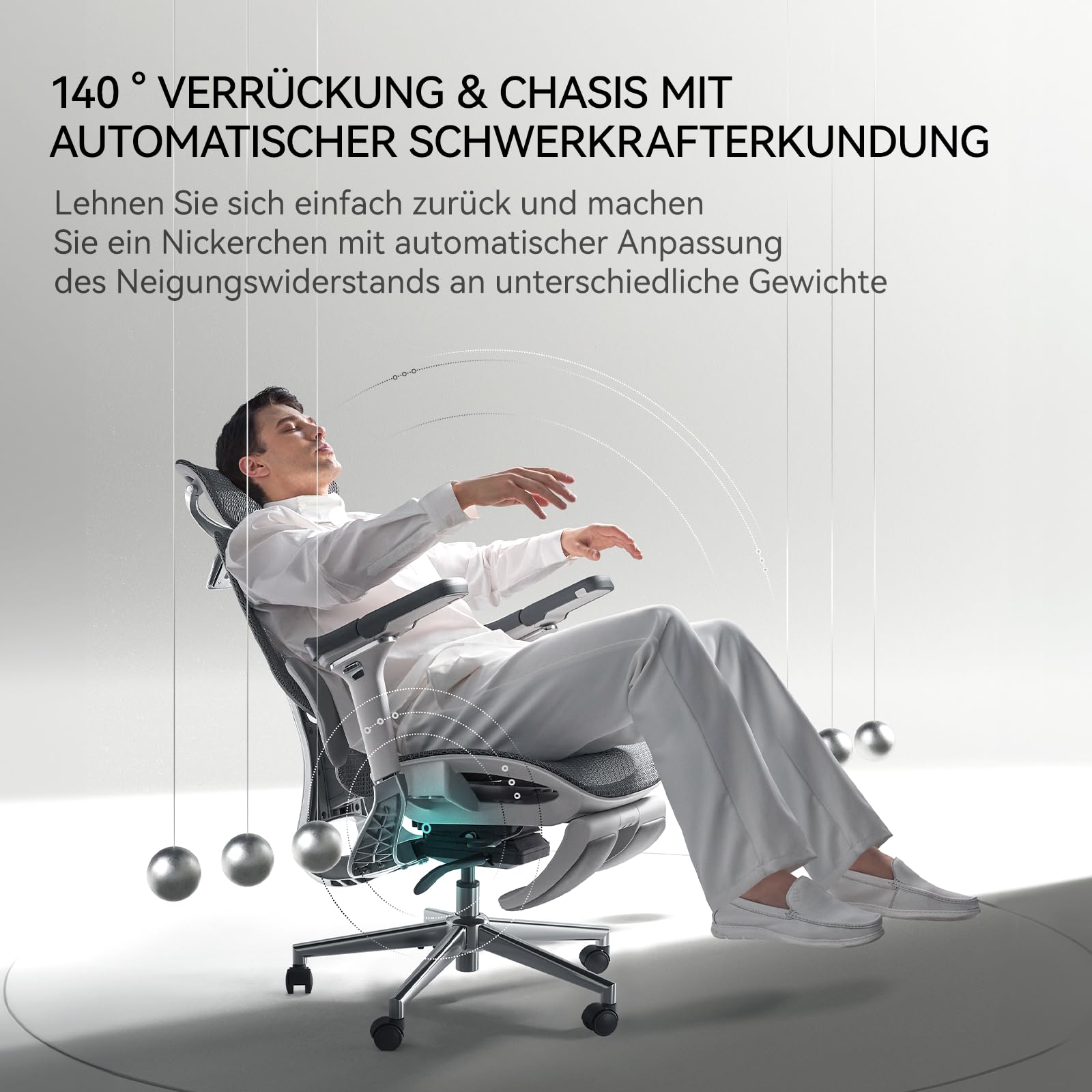 Hbada E3 Pro Ergonomischer Bürostuhl - 3-Zonen Lordosenstütze, 4D Kopfstütze, 6D Armlehnen, Schreibtischstuhl mit Fußstütze, Weiß