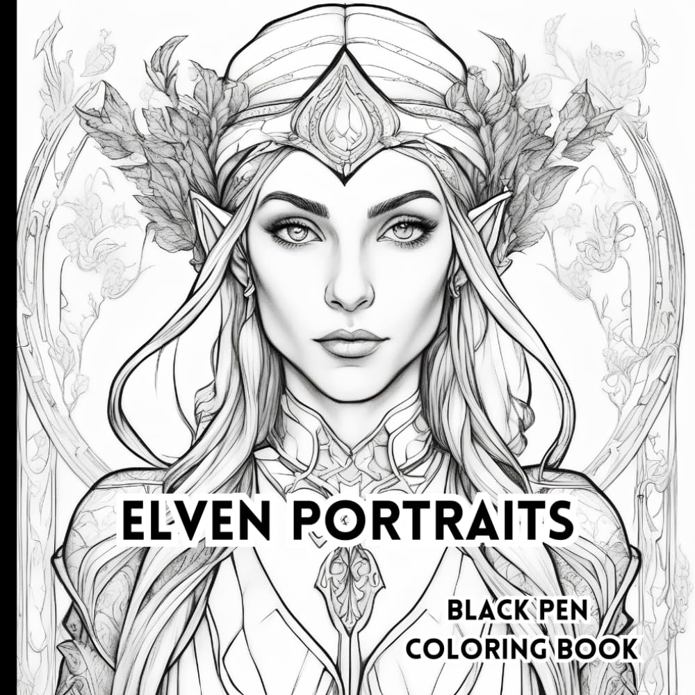 Elven Portraits: Black Pen Coloring book