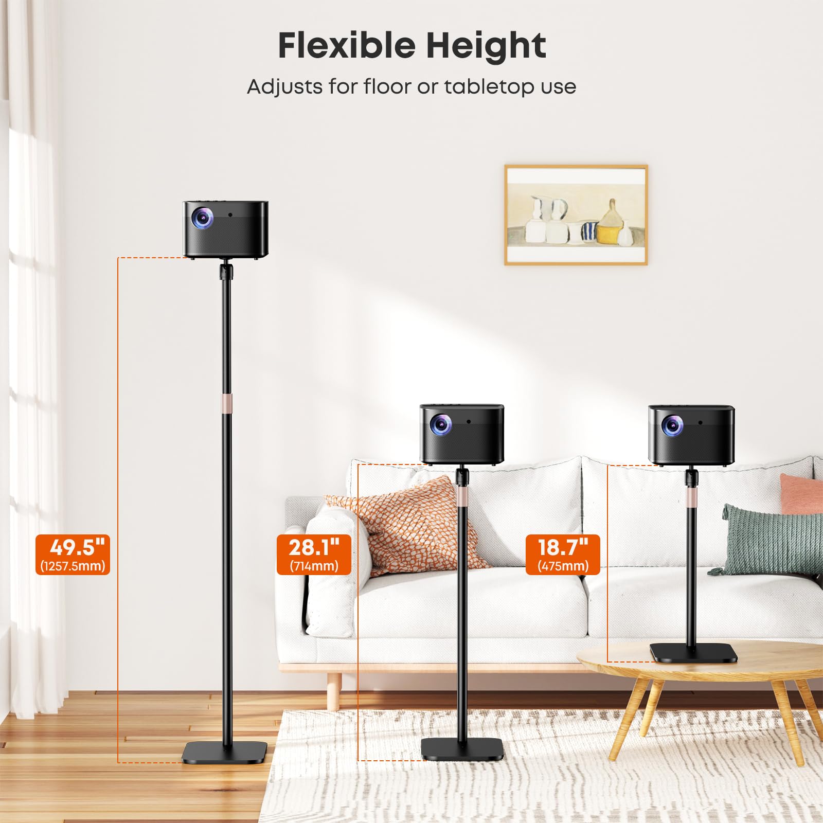 Soporte para Proyector Universal – Pie de Proyector Ajustable en Altura, Carga 5 kg, con Rótula 360° y Rosca 1/4" para Videoproyector, Cámaras – Ideal para Cine en Casa, Teletrabajo y Sala de Estar