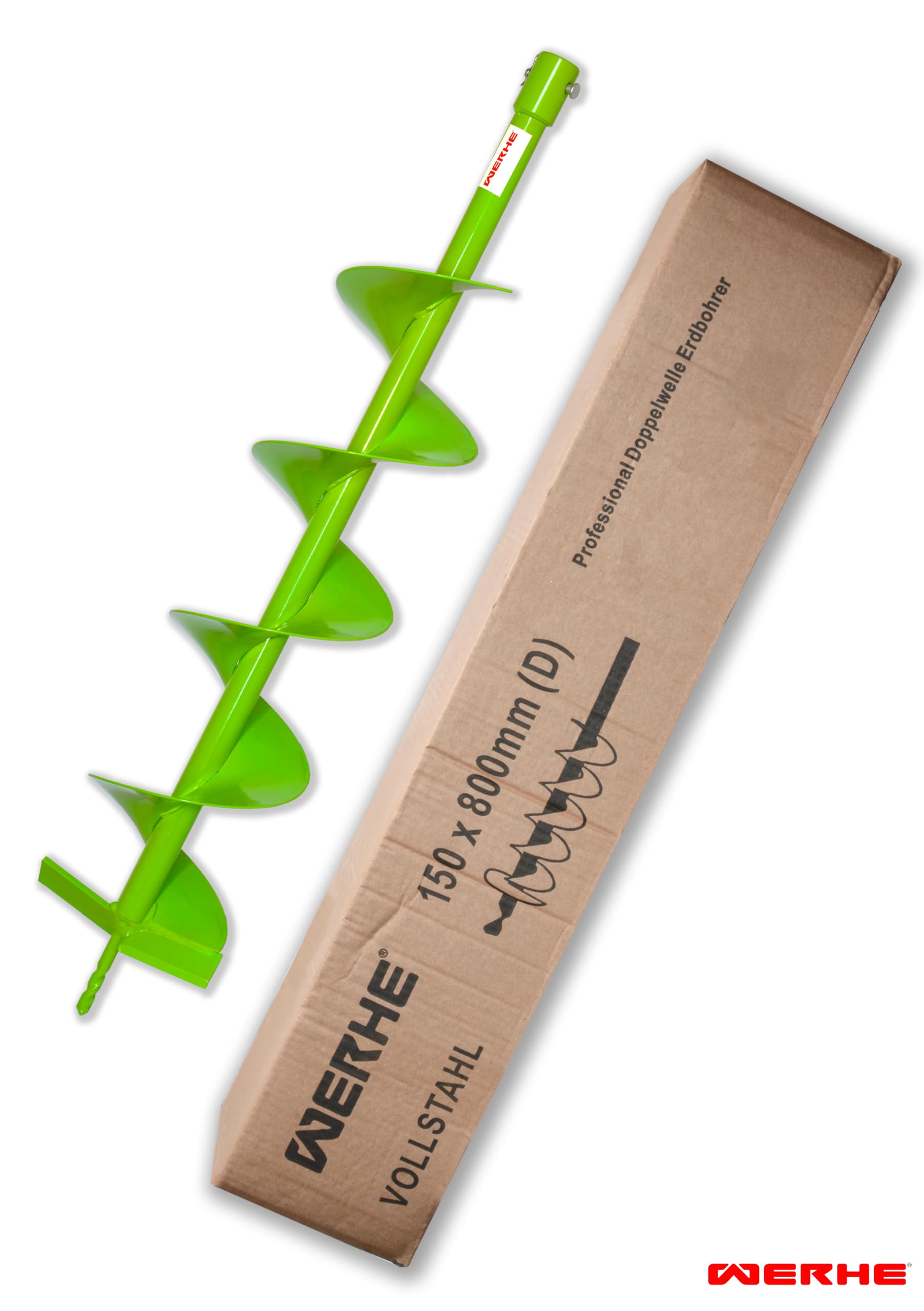 WERHE świder ziemny Ø 150 mm, długość 80 cm, adapter SDS Plus, lita stal | grot centrujący do nawiercania, uchwyt sześciokątny, w zestawie sworzeń zabezpieczający, zawleczki, do sadzenia drzew