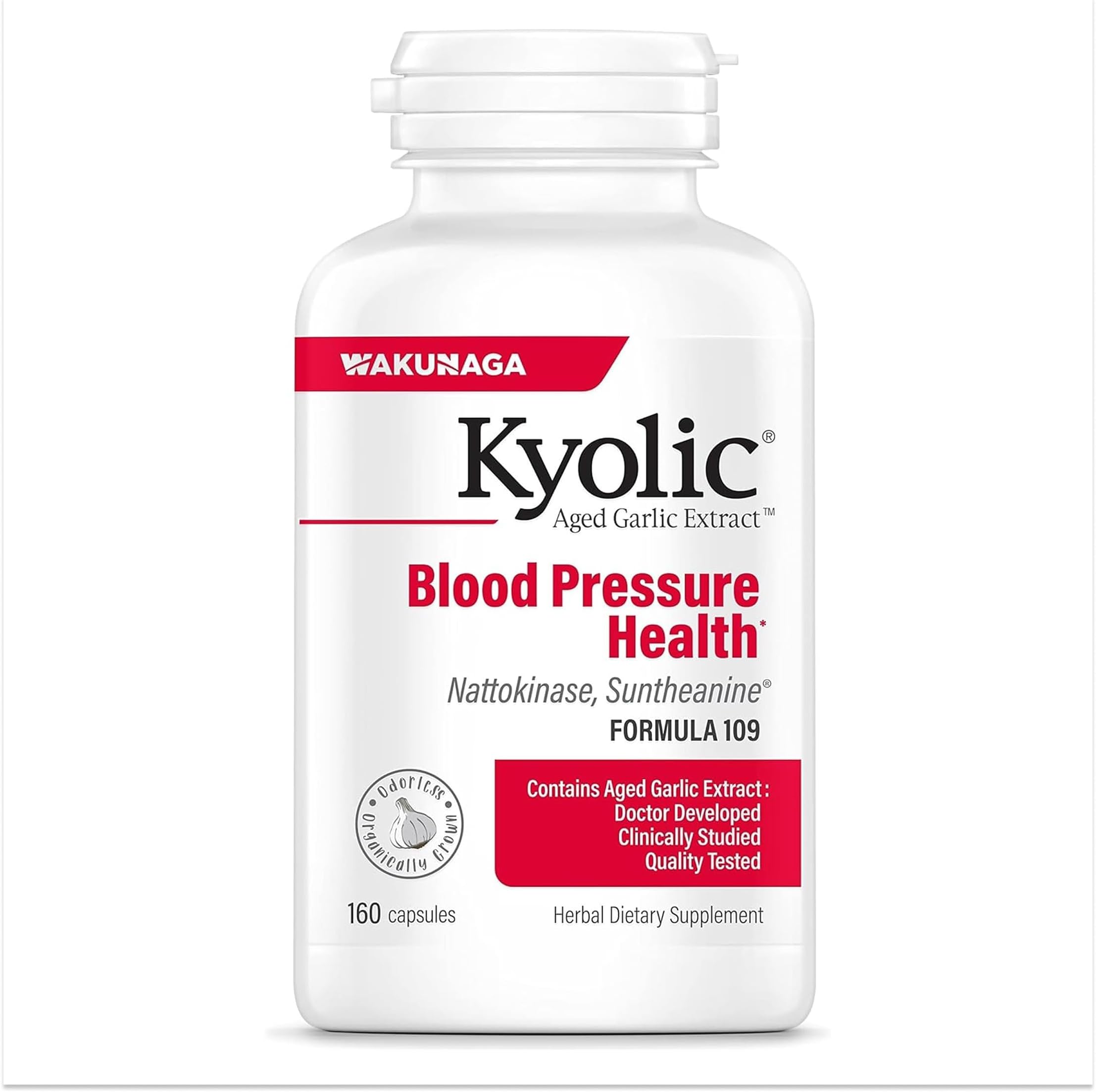 Kyolic Aged Garlic Extract Formula 109 - Blood Pressure Health Support - Cardiovascular Formula - Odorless Herbal Supplement - Non-GMO - 160 Capsules (80 Servings)